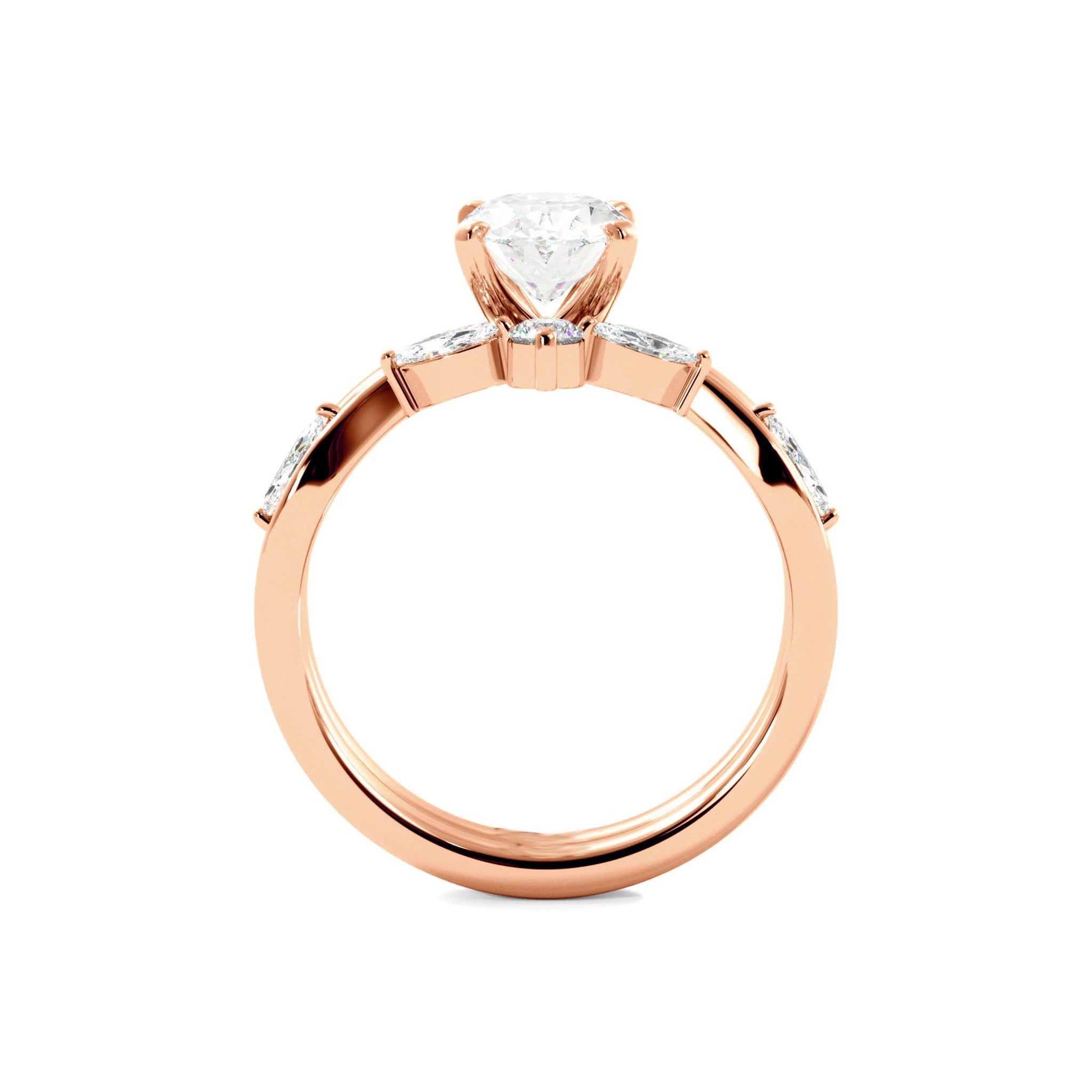 Solitaire Oval Diamond Ring With Marquise Floral Band - Carat Elara