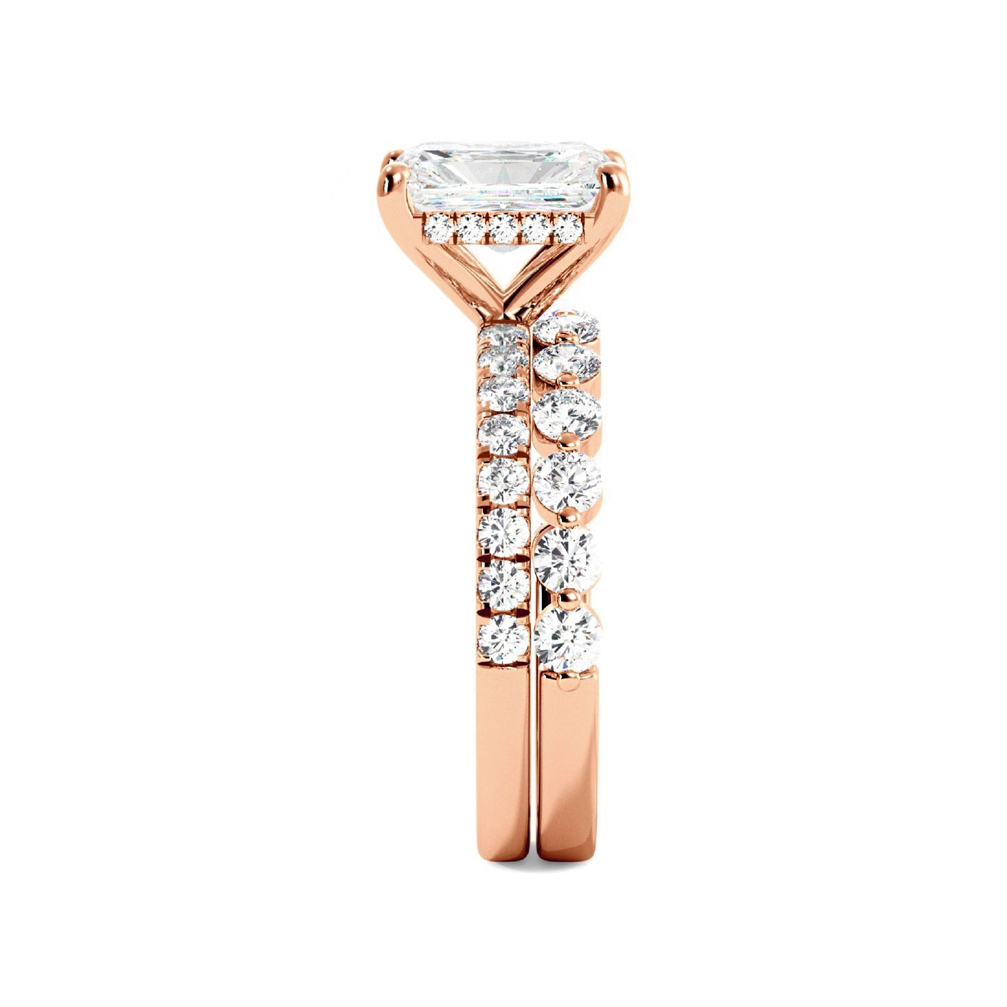 Radiant Engagement Ring with Floating Bubble Wedding Band - Carat Elara