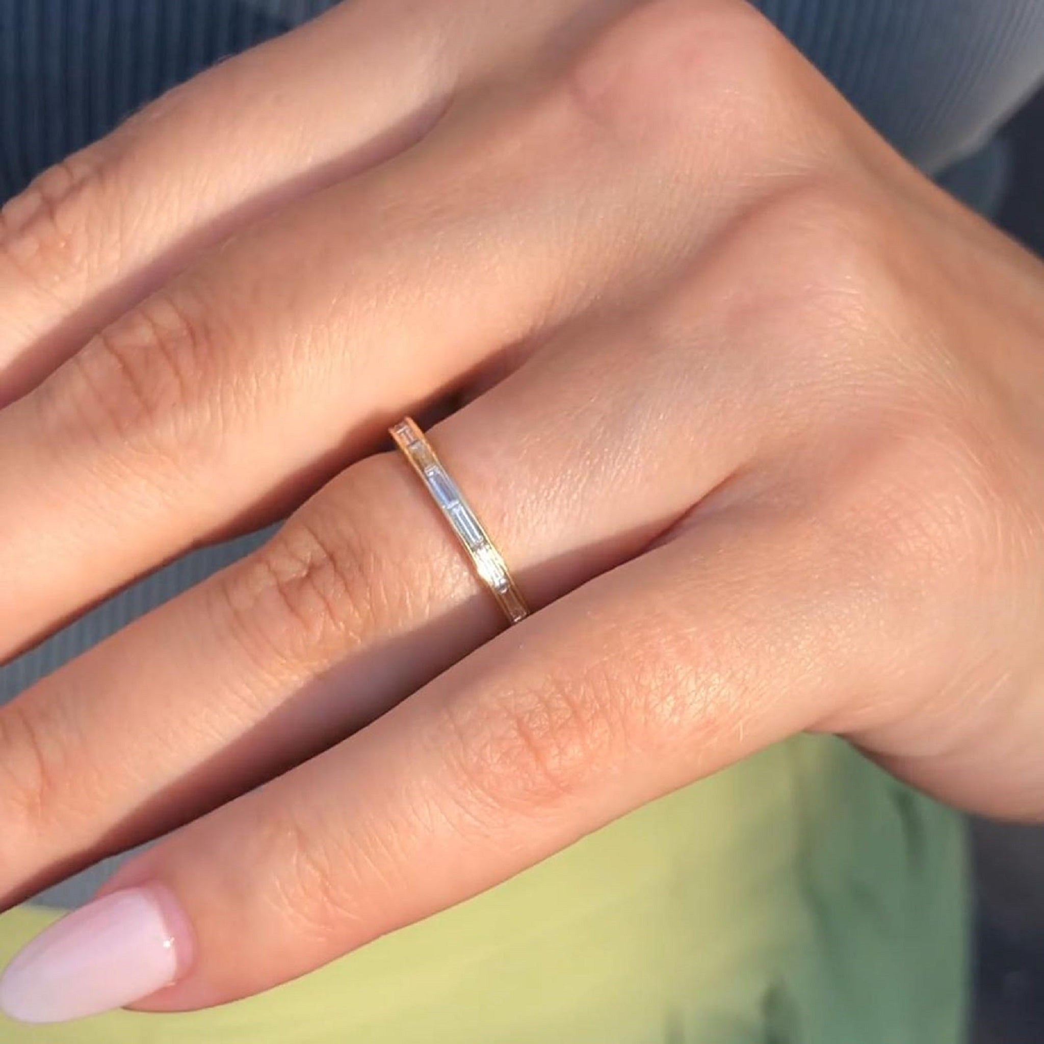 Delicate Channel Set Stackable Baguette Wedding Ring - Carat Elara