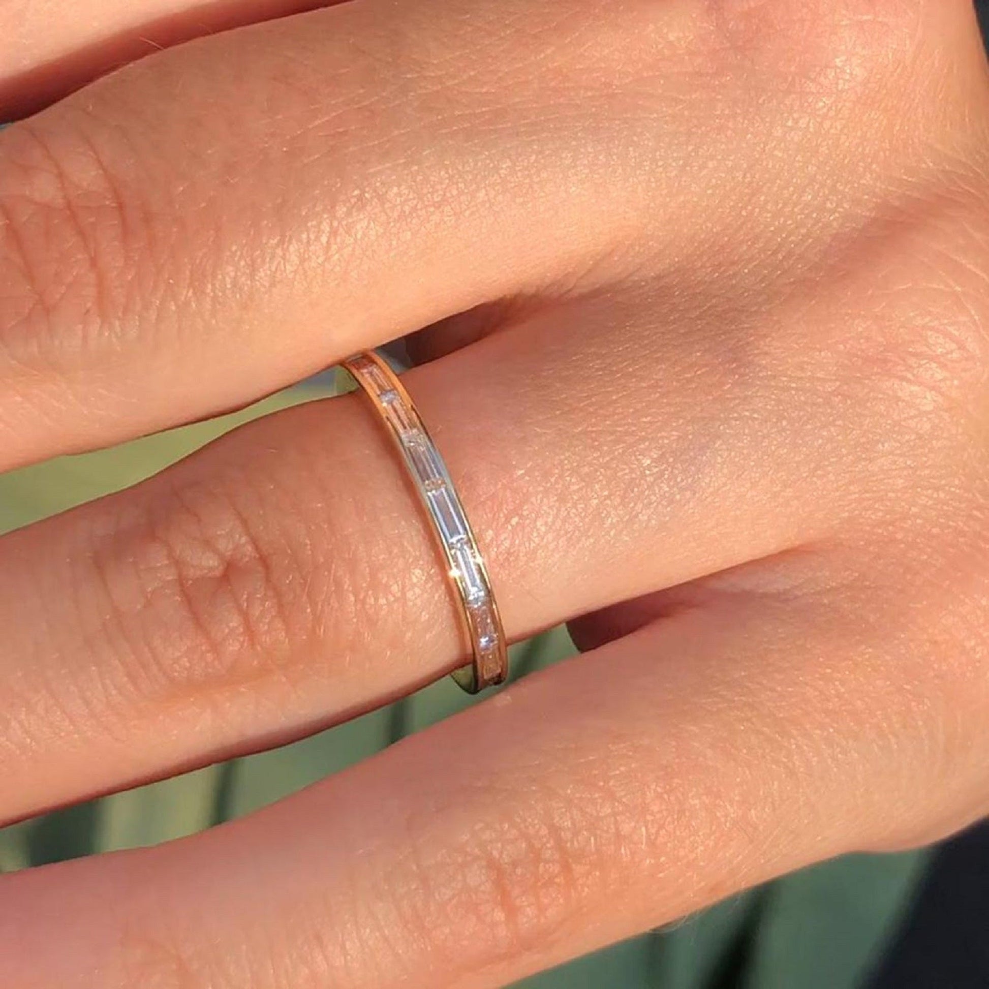 Delicate Channel Set Stackable Baguette Wedding Ring - Carat Elara