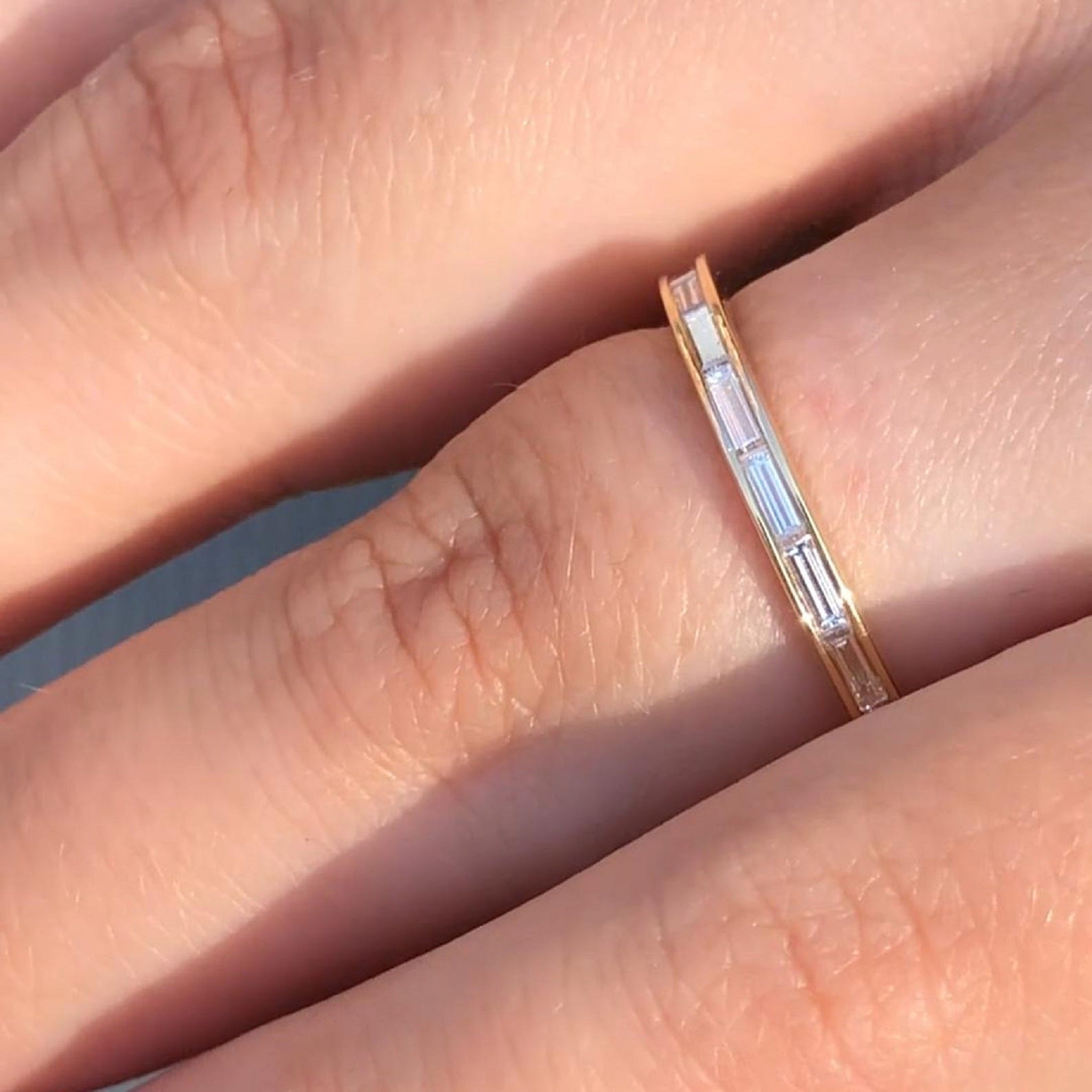 Delicate Channel Set Stackable Baguette Wedding Ring - Carat Elara