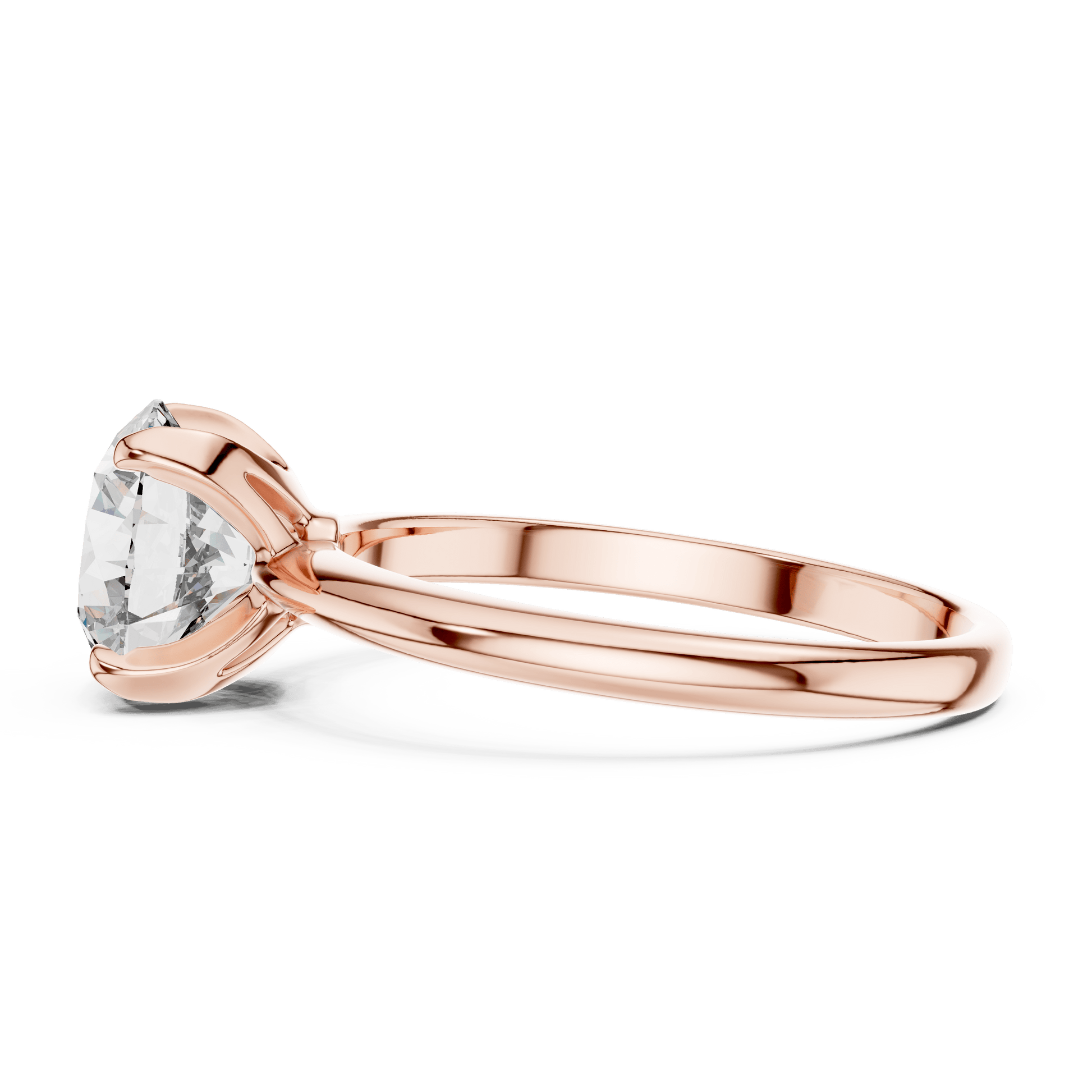 Close-up of rose gold ring with sparkling lab-grown diamond