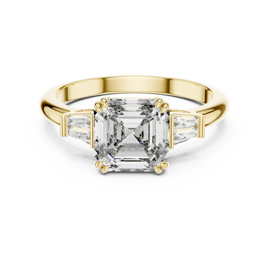 Asscher Three Stone Engagement Ring With Side Stone