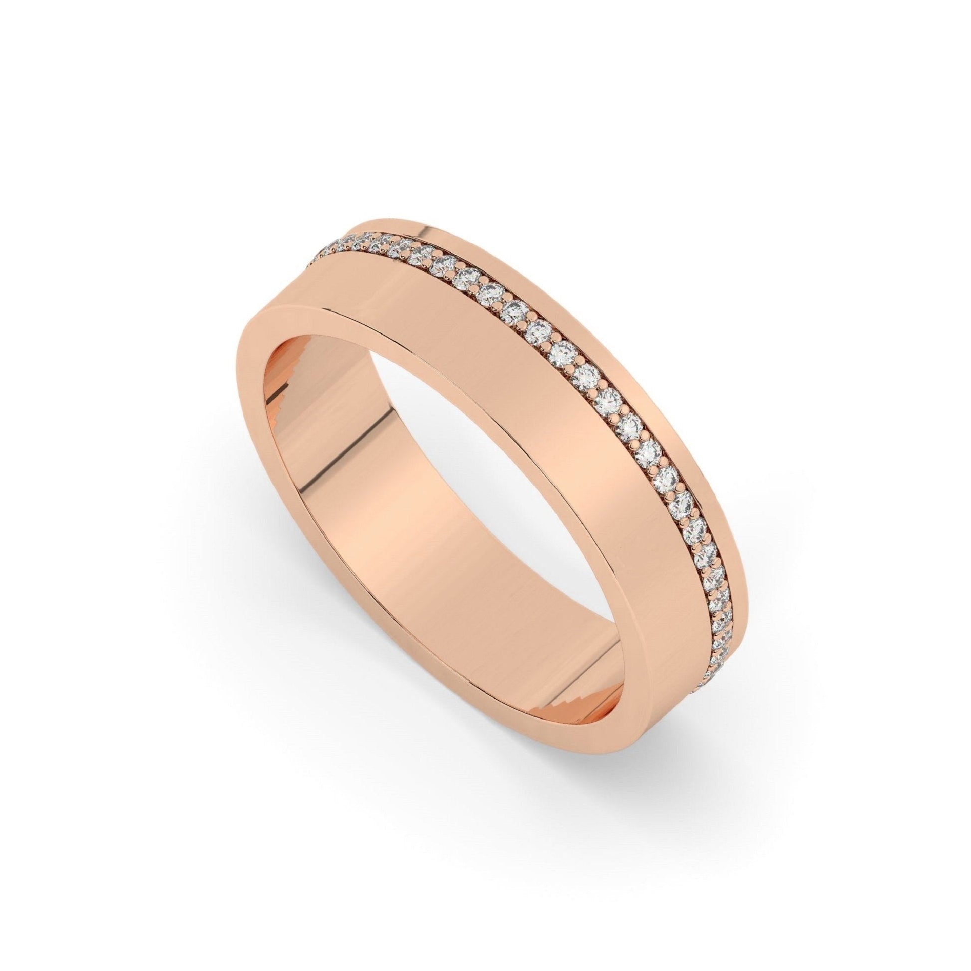 Delicate One Side Pave Set Unisex Diamond Wedding Band - Carat Elara