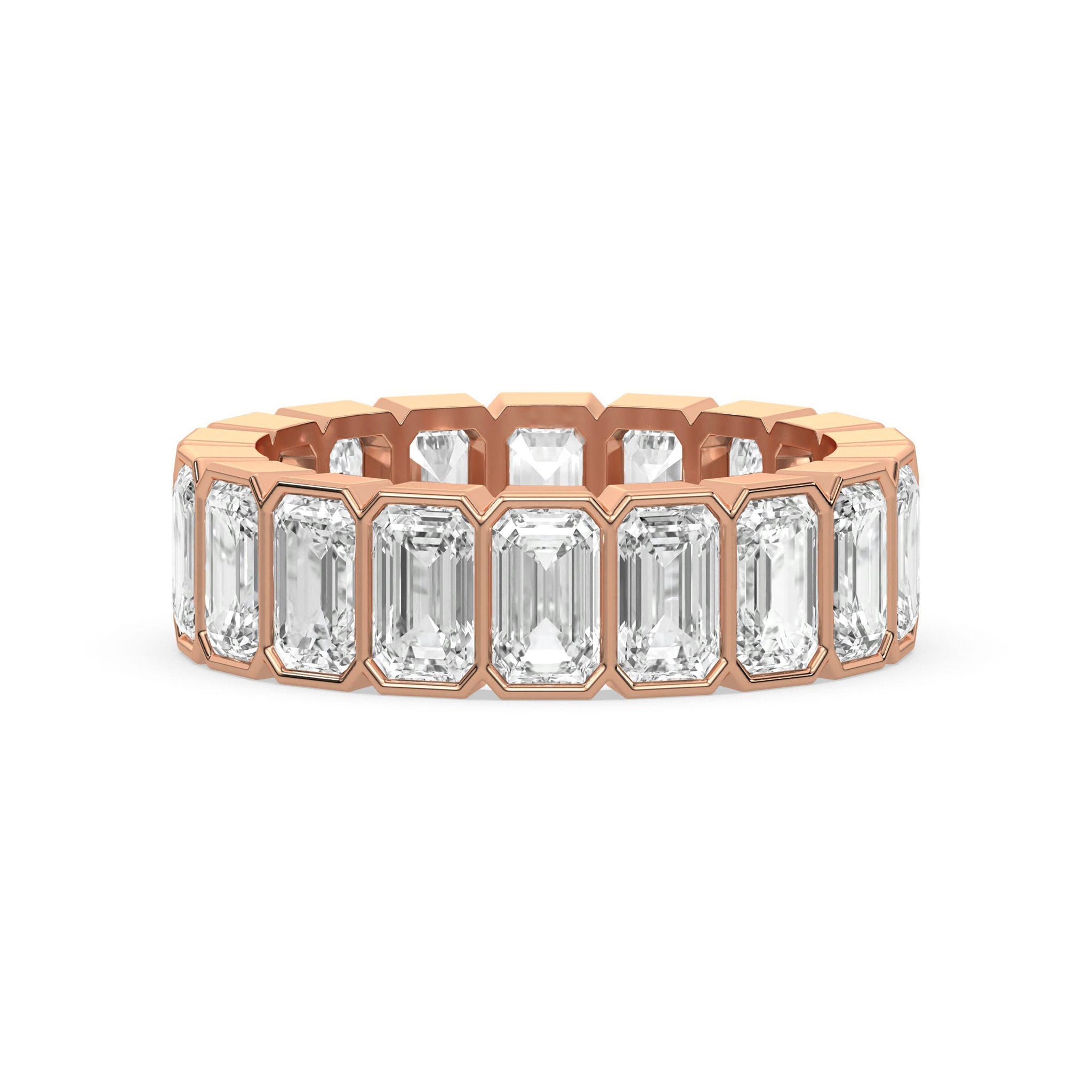 Bezel Set Full Eternity Emerald Cut Wedding Band - Carat Elara