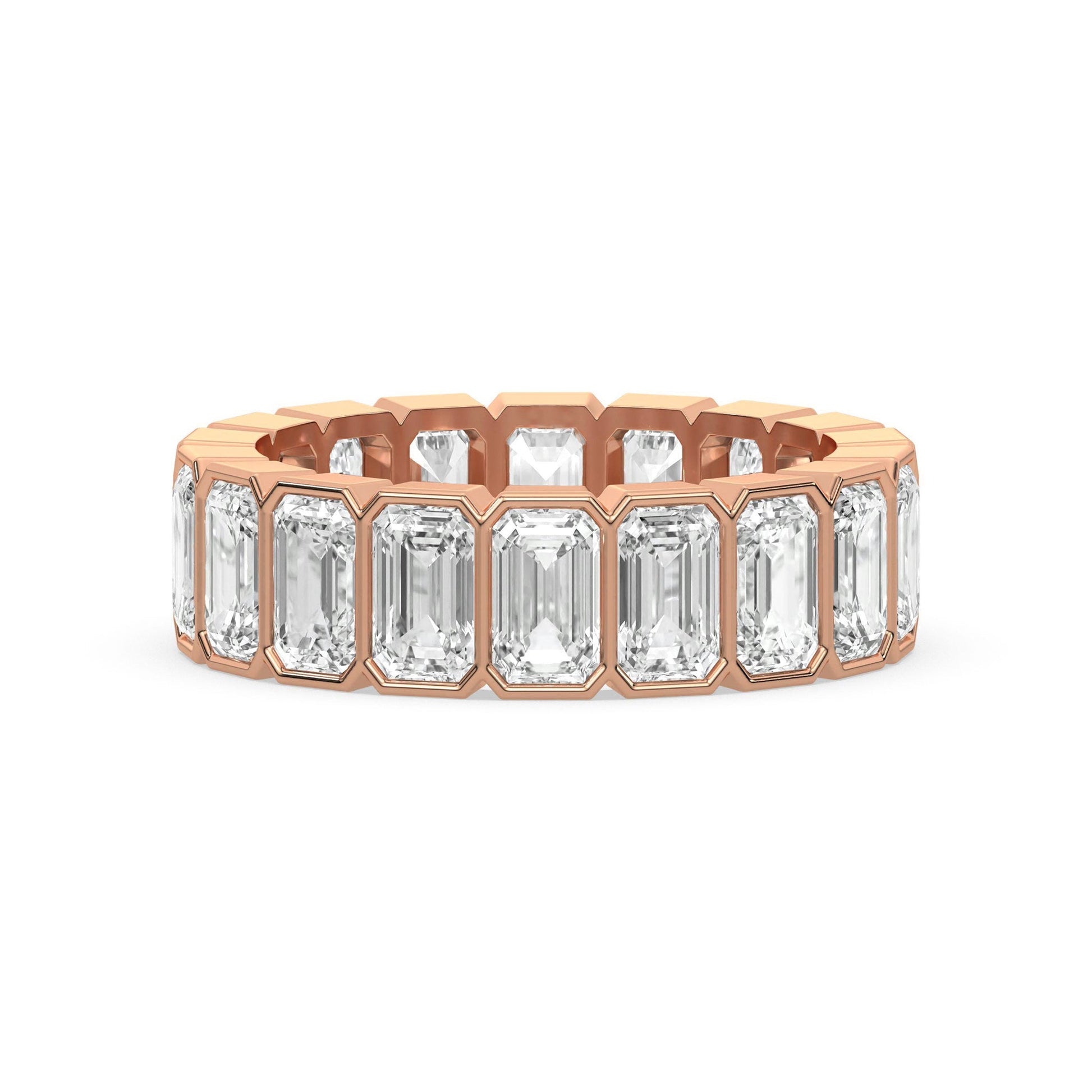 Bezel Set Full Eternity Emerald Cut Wedding Band - Carat Elara