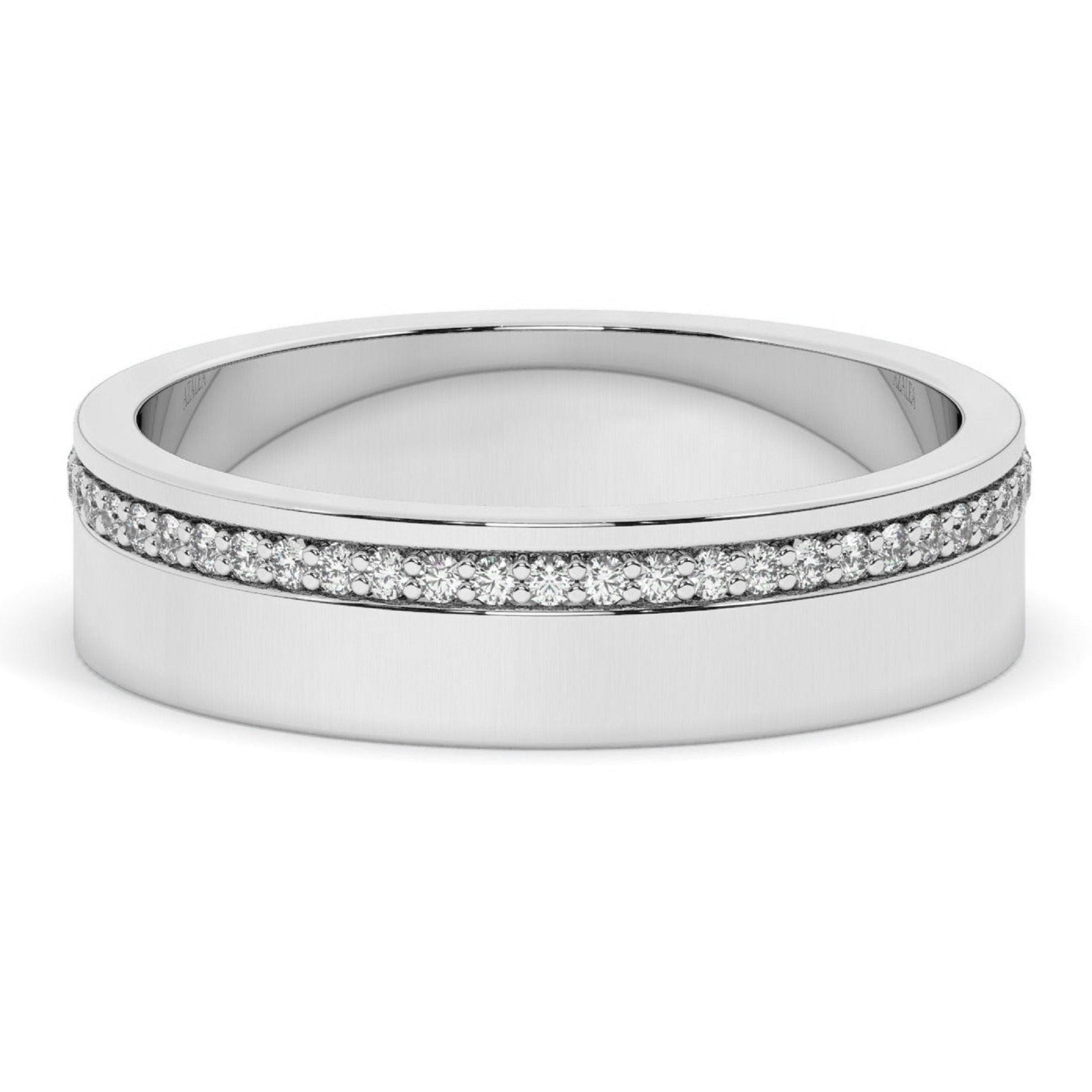 Delicate One Side Pave Set Unisex Diamond Wedding Band - Carat Elara