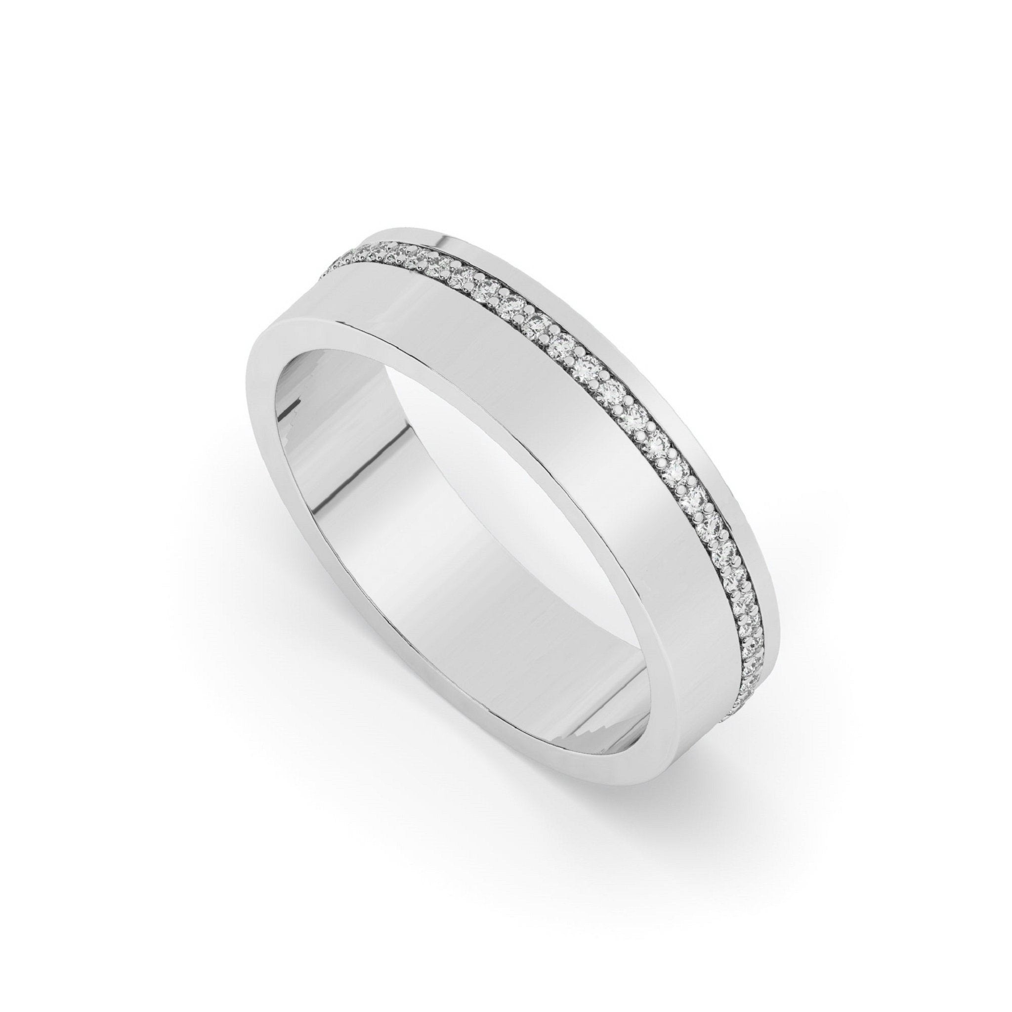 Delicate One Side Pave Set Unisex Diamond Wedding Band - Carat Elara