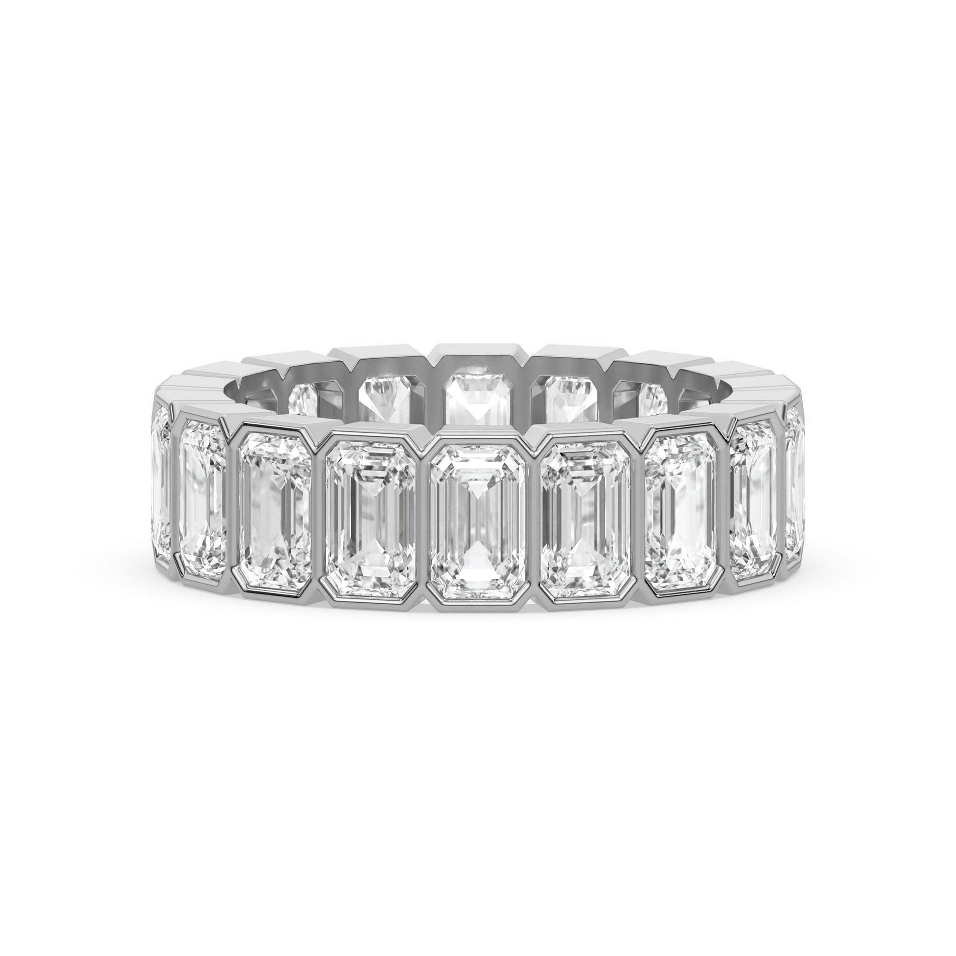 Bezel Set Full Eternity Emerald Cut Wedding Band - Carat Elara