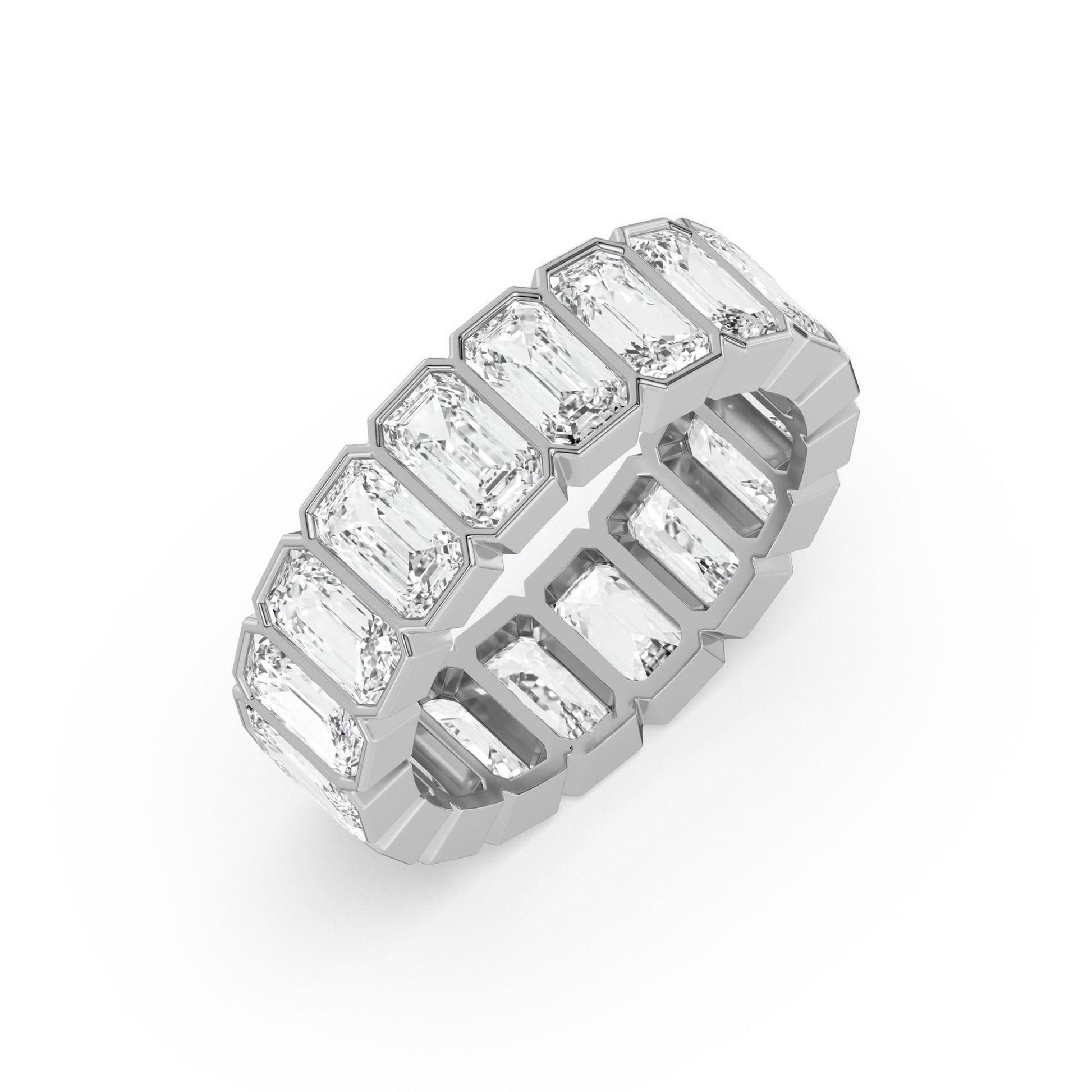 Bezel Set Full Eternity Emerald Cut Wedding Band - Carat Elara