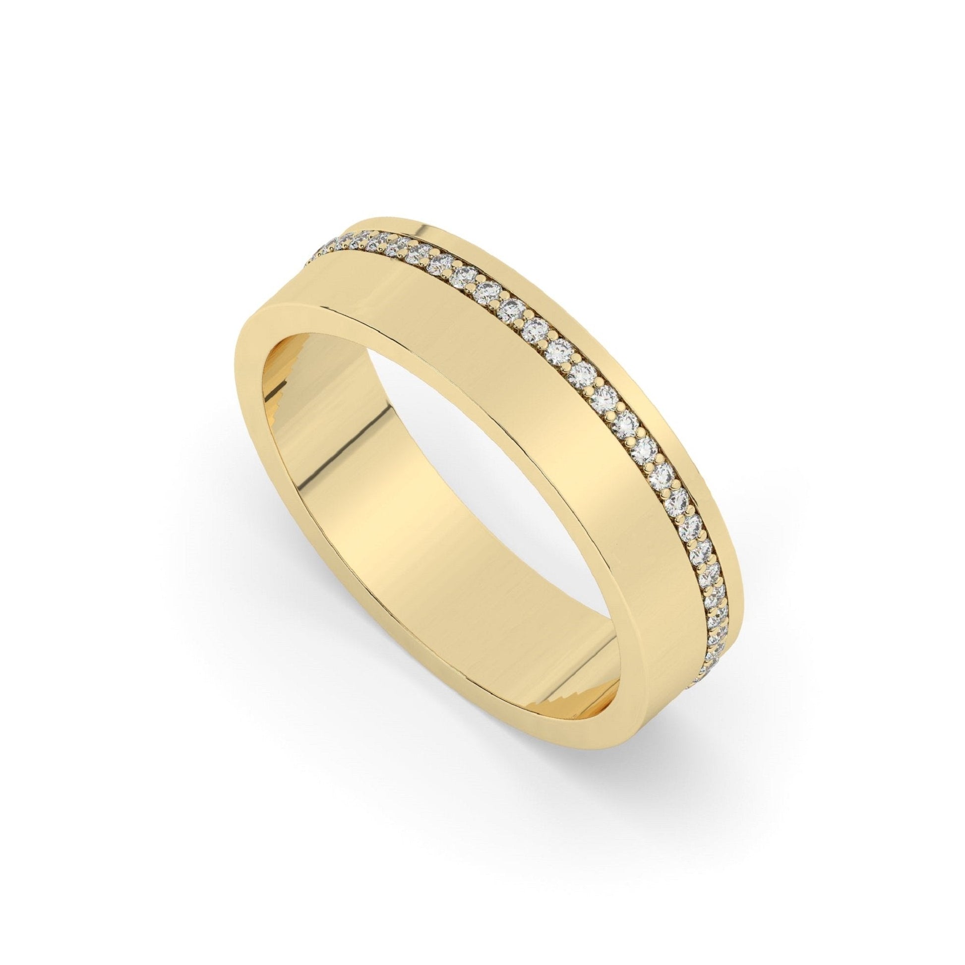 Delicate One Side Pave Set Unisex Diamond Wedding Band - Carat Elara
