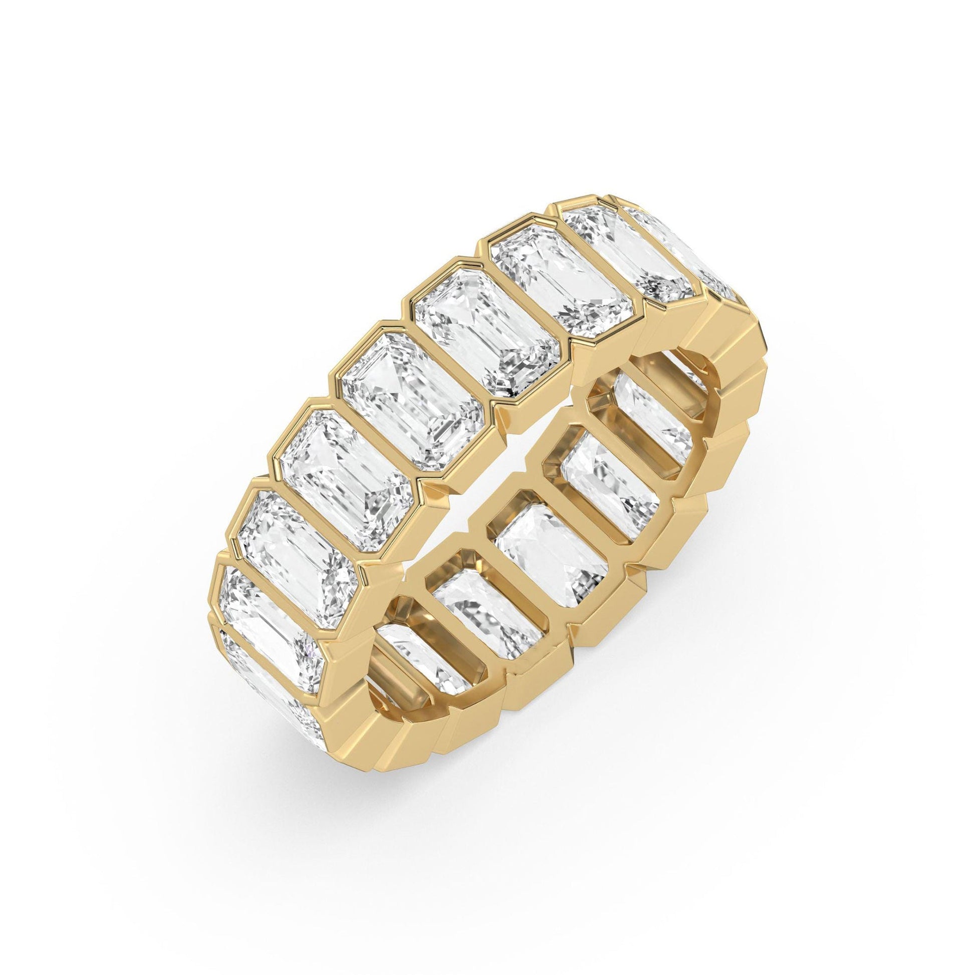 Bezel Set Full Eternity Emerald Cut Wedding Band - Carat Elara