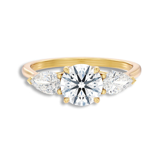 Round With Side Two Pear Shaped Three Stone Ring - Carat Elara