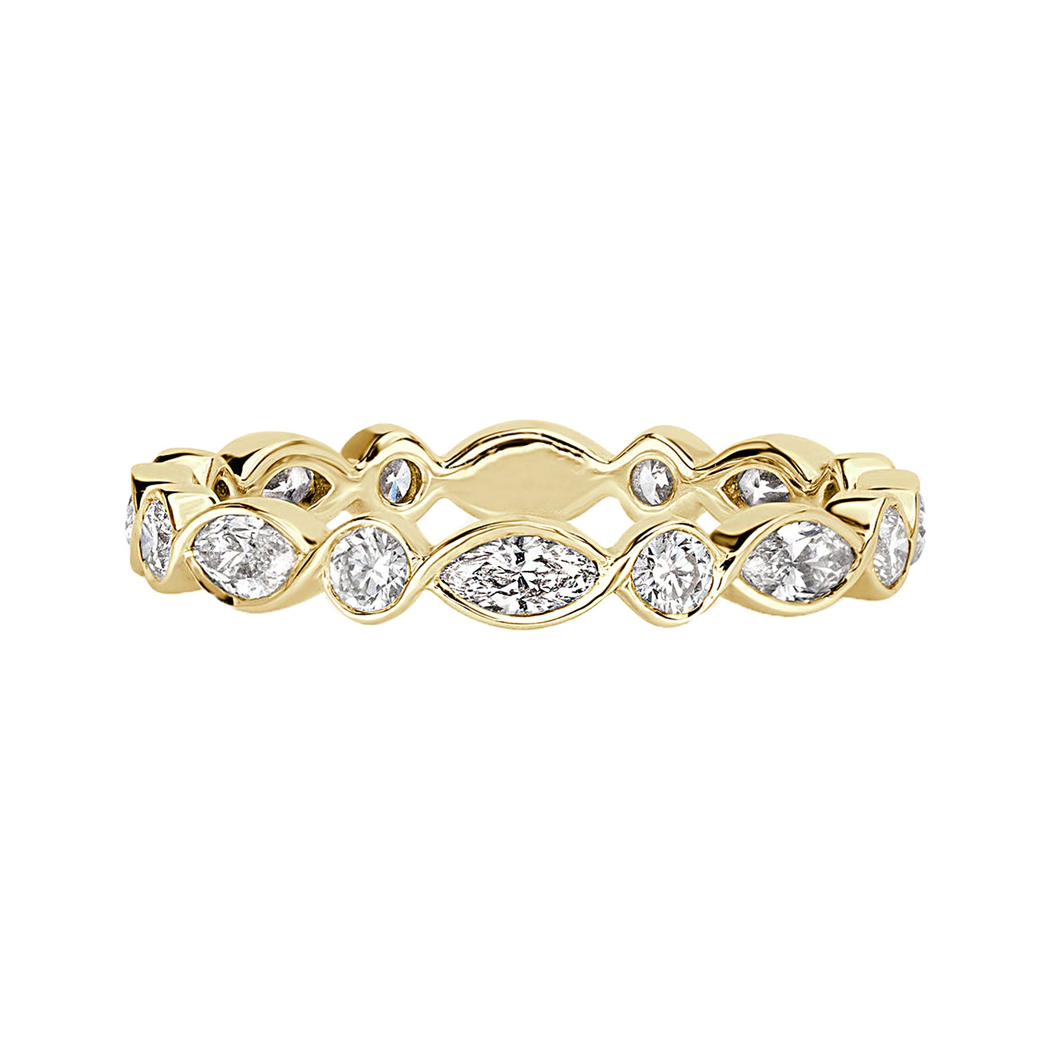 Alternating Bezel Set Marquise Round Diamond Wedding Ring - Carat Elara