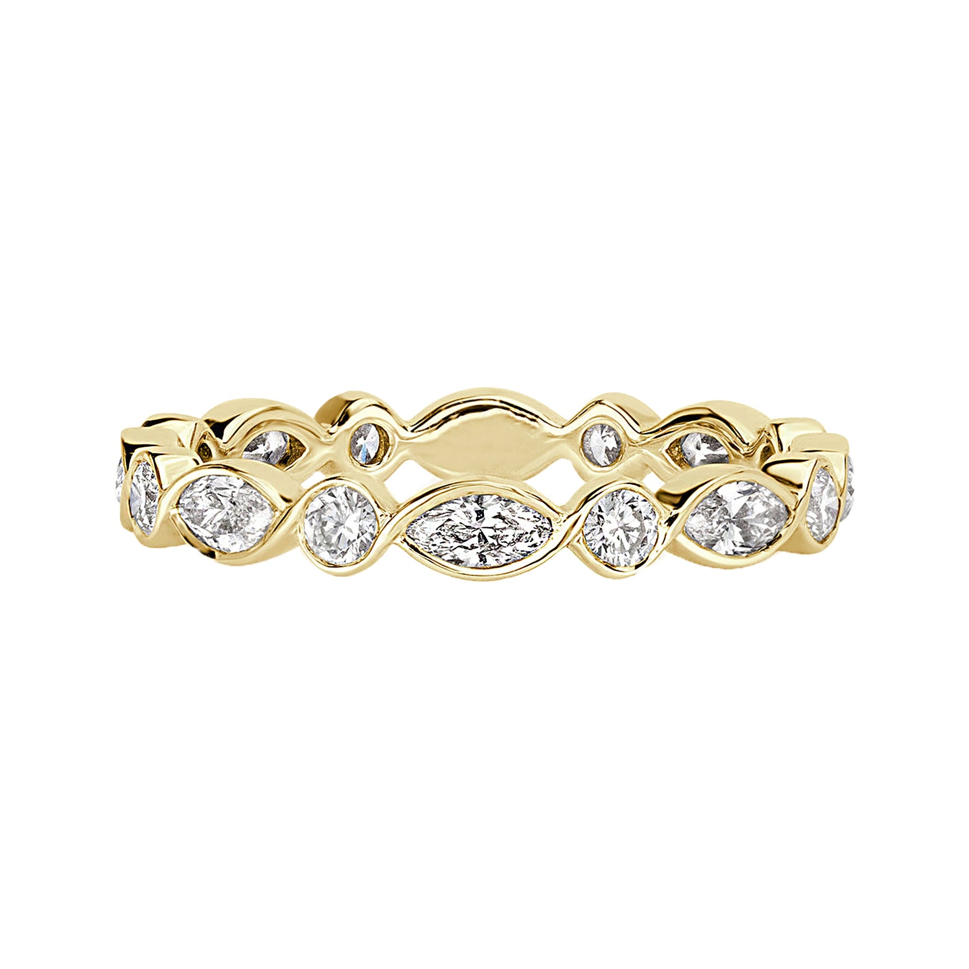 Alternating Bezel Set Marquise Round Diamond Wedding Ring - Carat Elara