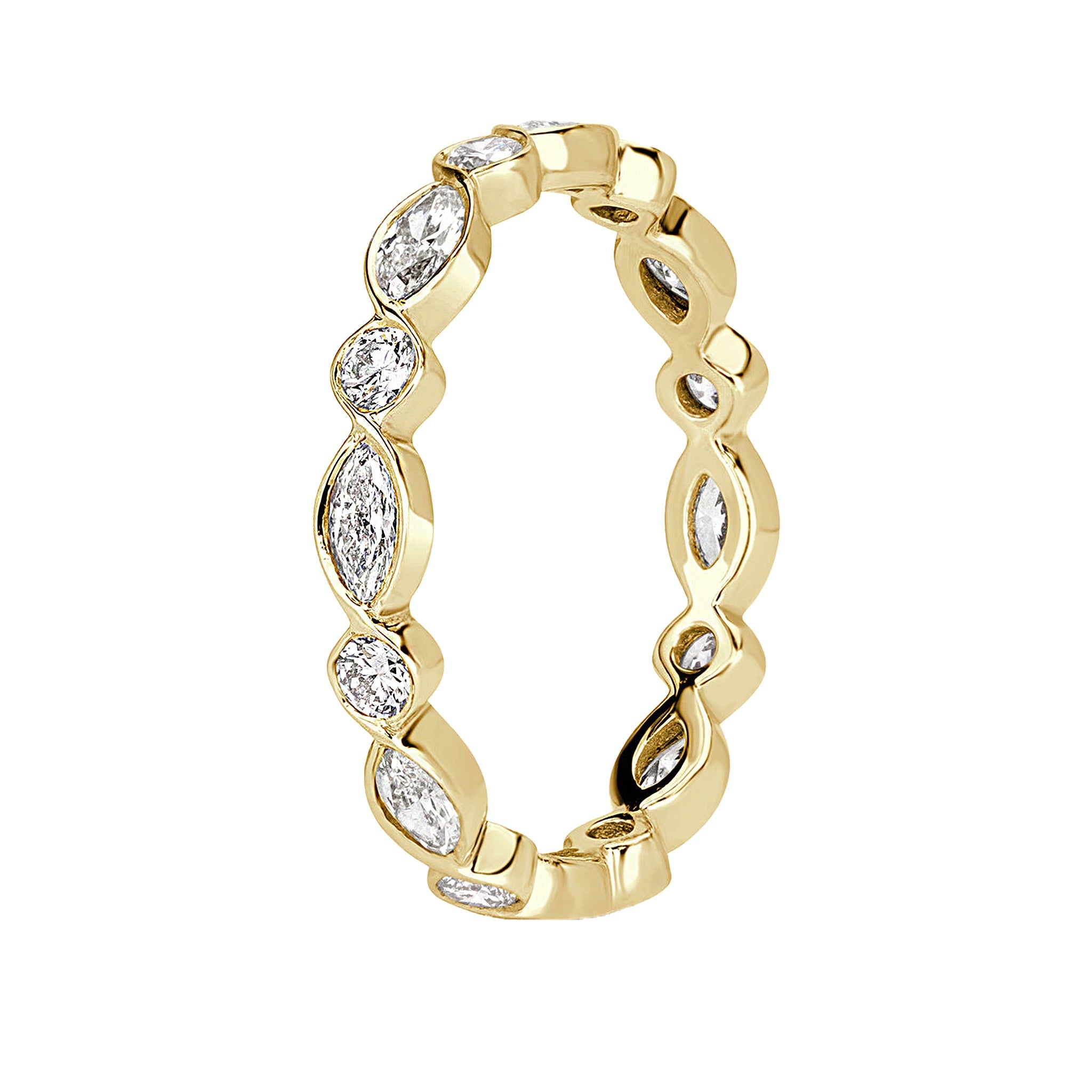 Alternating Bezel Set Marquise Round Diamond Wedding Ring - Carat Elara