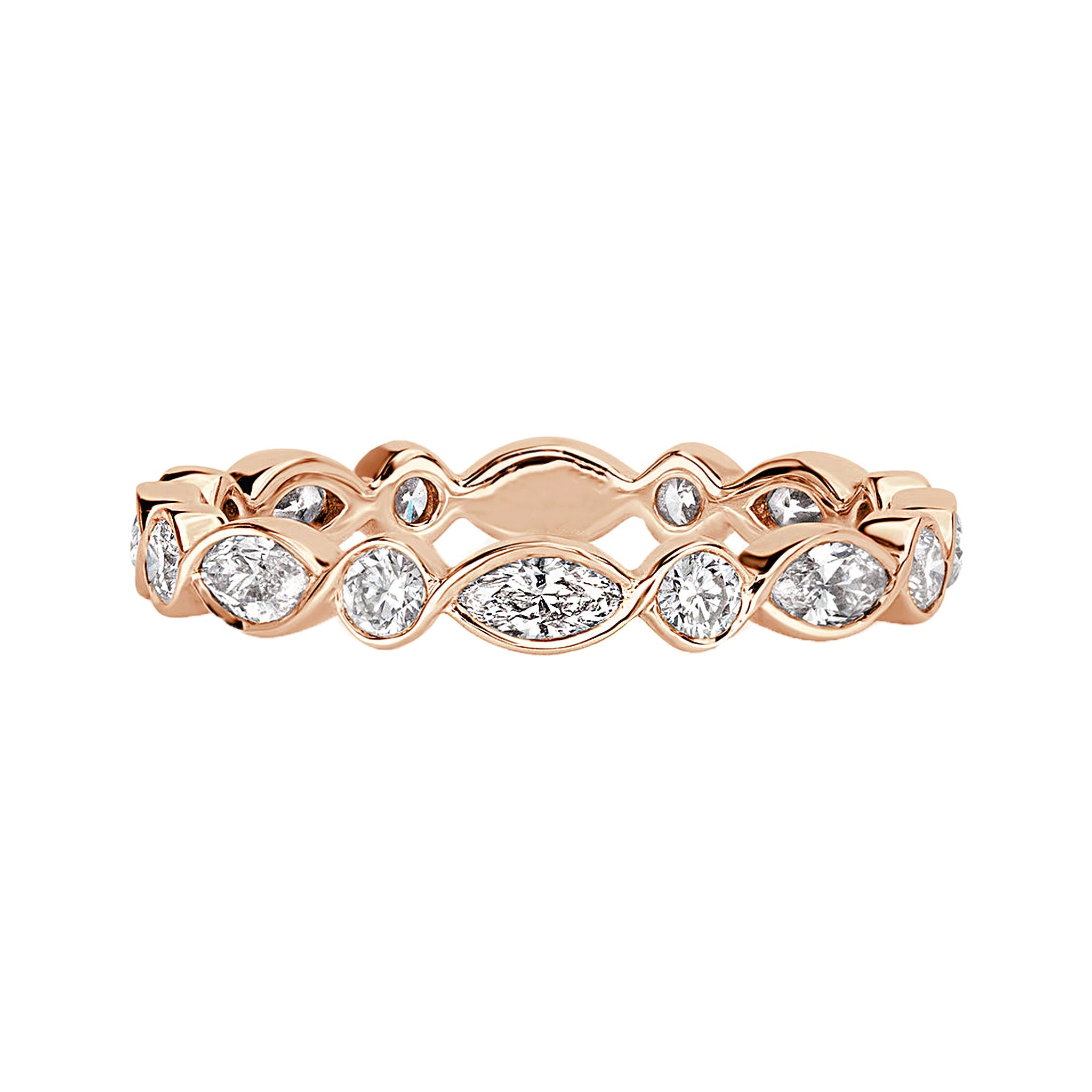 Alternating Bezel Set Marquise Round Diamond Wedding Ring - Carat Elara