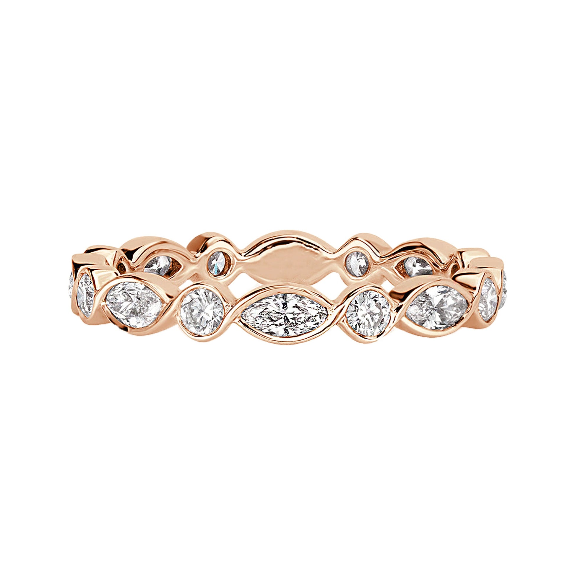 Alternating Bezel Set Marquise Round Diamond Wedding Ring - Carat Elara