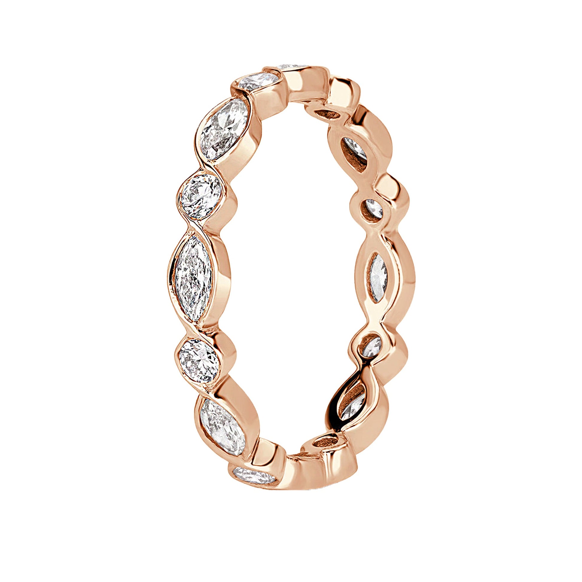 Alternating Bezel Set Marquise Round Diamond Wedding Ring - Carat Elara