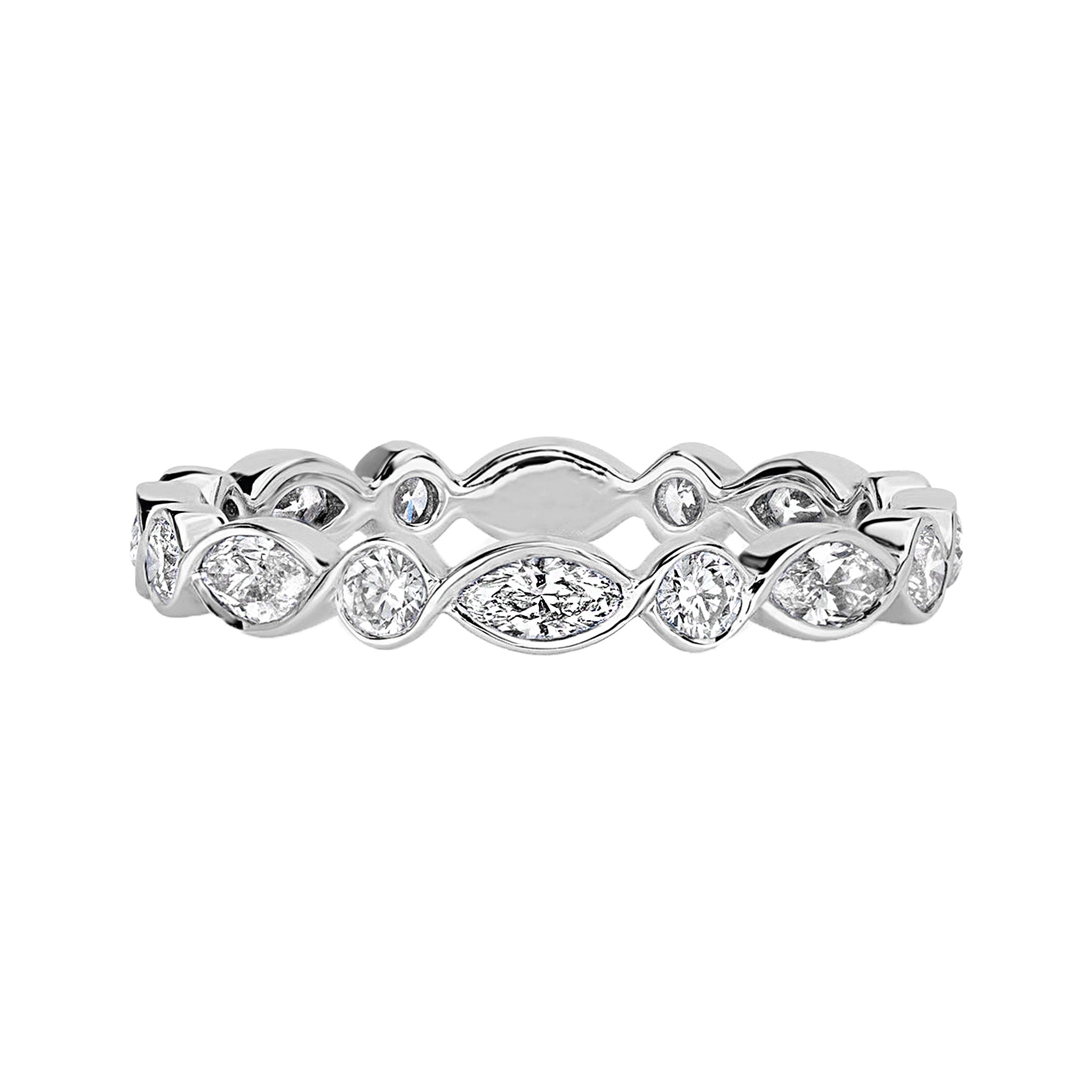 Alternating Bezel Set Marquise Round Diamond Wedding Ring - Carat Elara