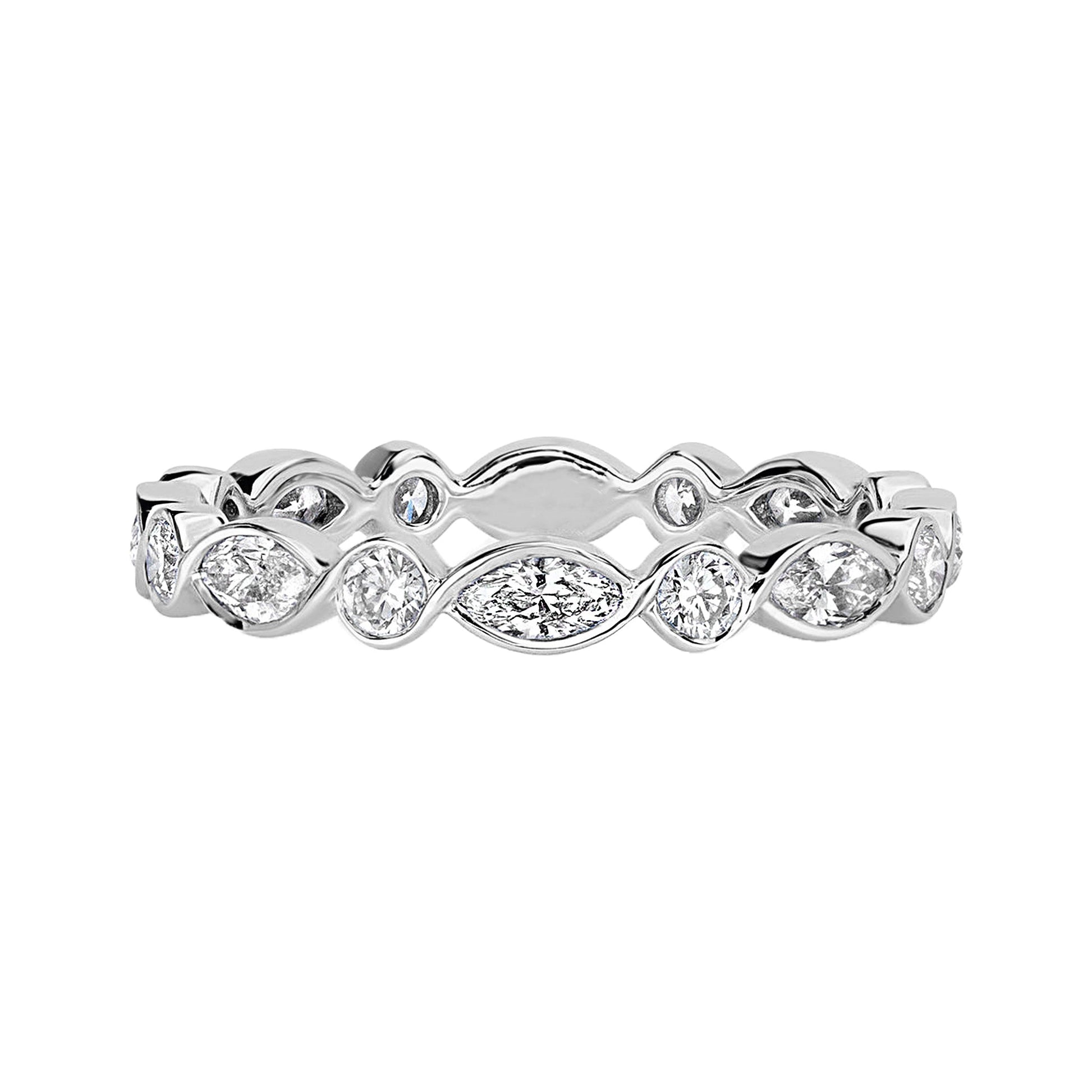 Alternating Bezel Set Marquise Round Diamond Wedding Ring - Carat Elara