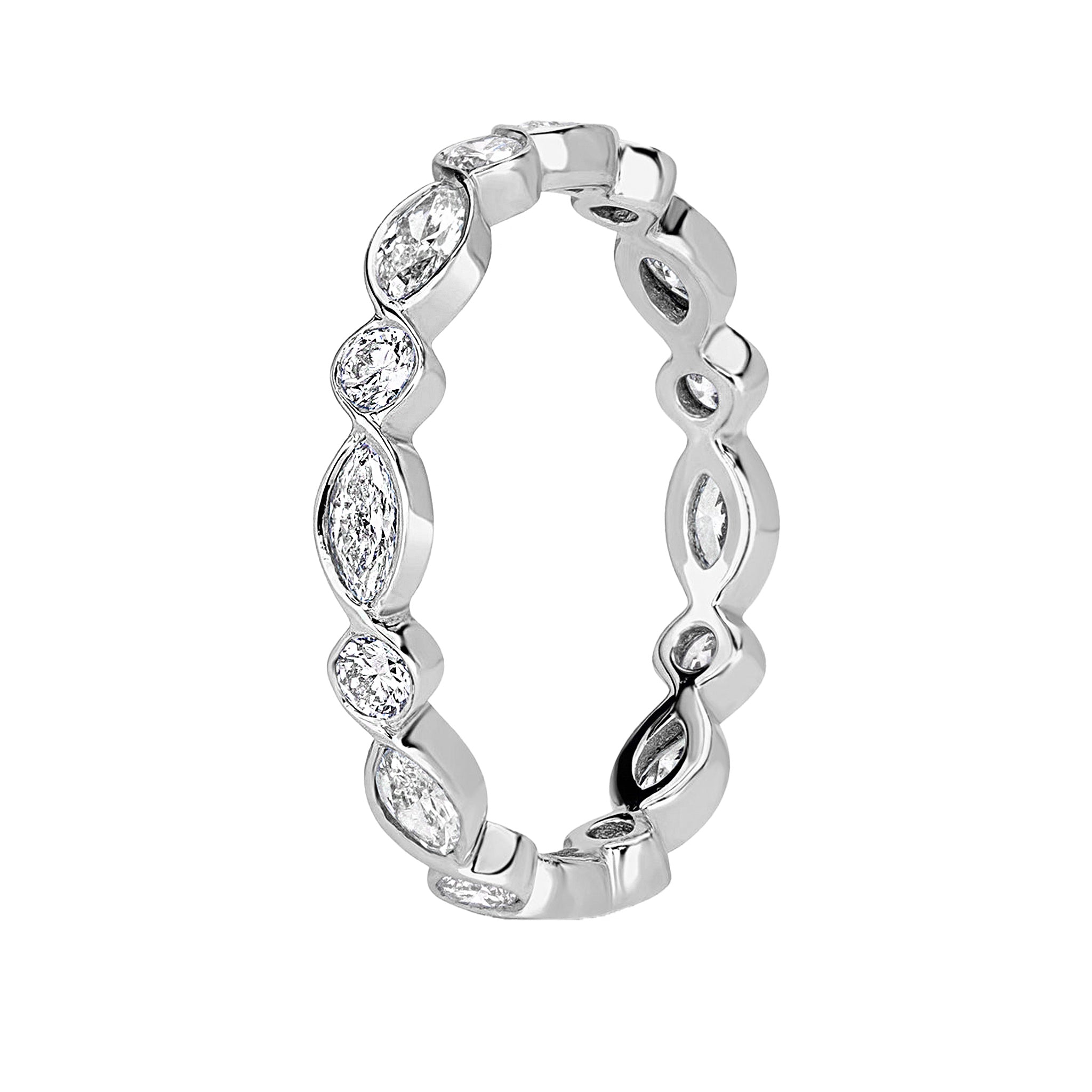 Alternating Bezel Set Marquise Round Diamond Wedding Ring - Carat Elara