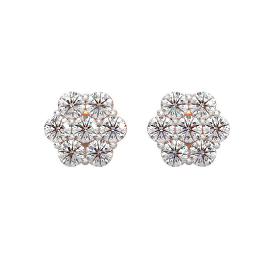Flower Style Cluster Diamond Stud Earrings
