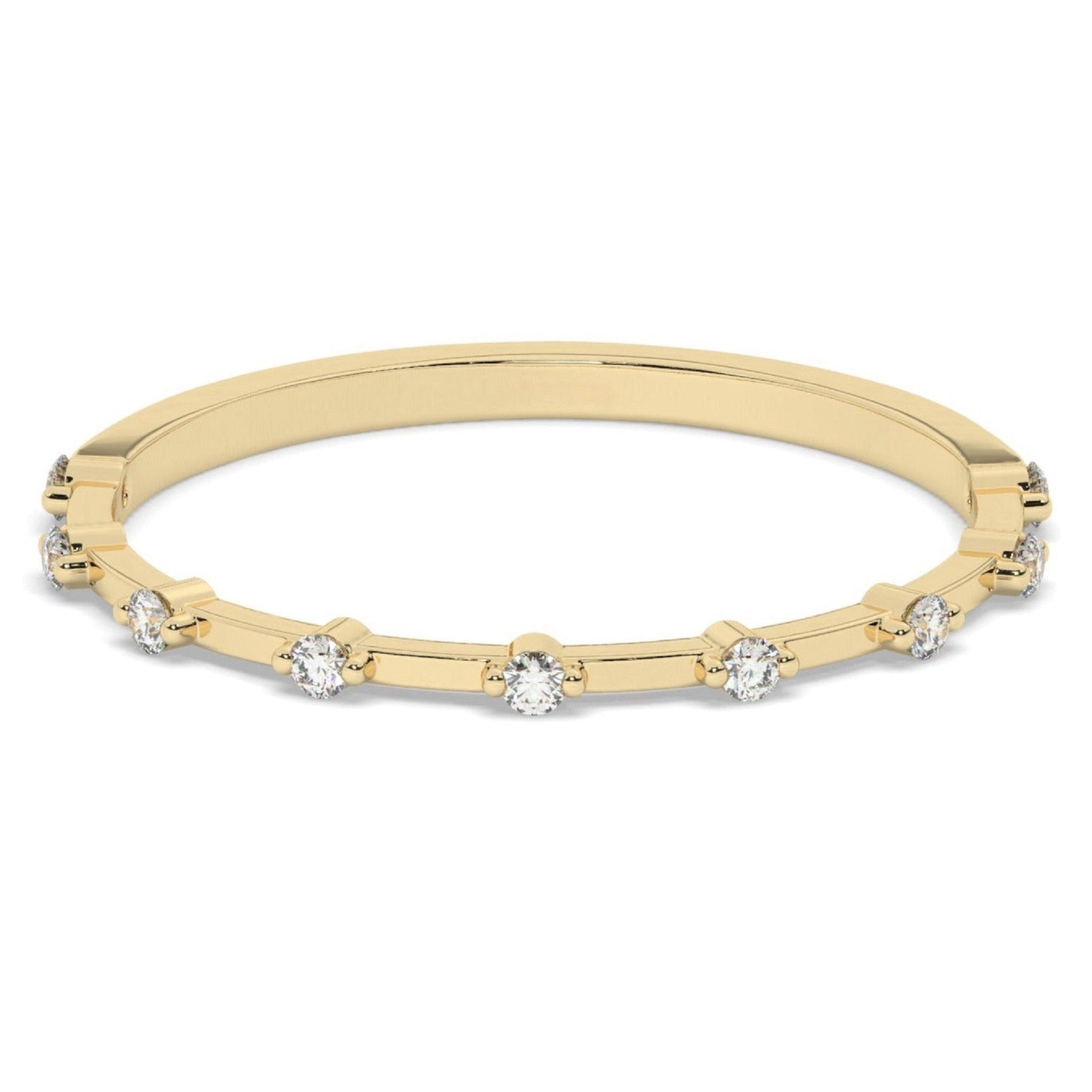 Minimalist Round Distance Pave Set Diamond Wedding Band - Carat Elara