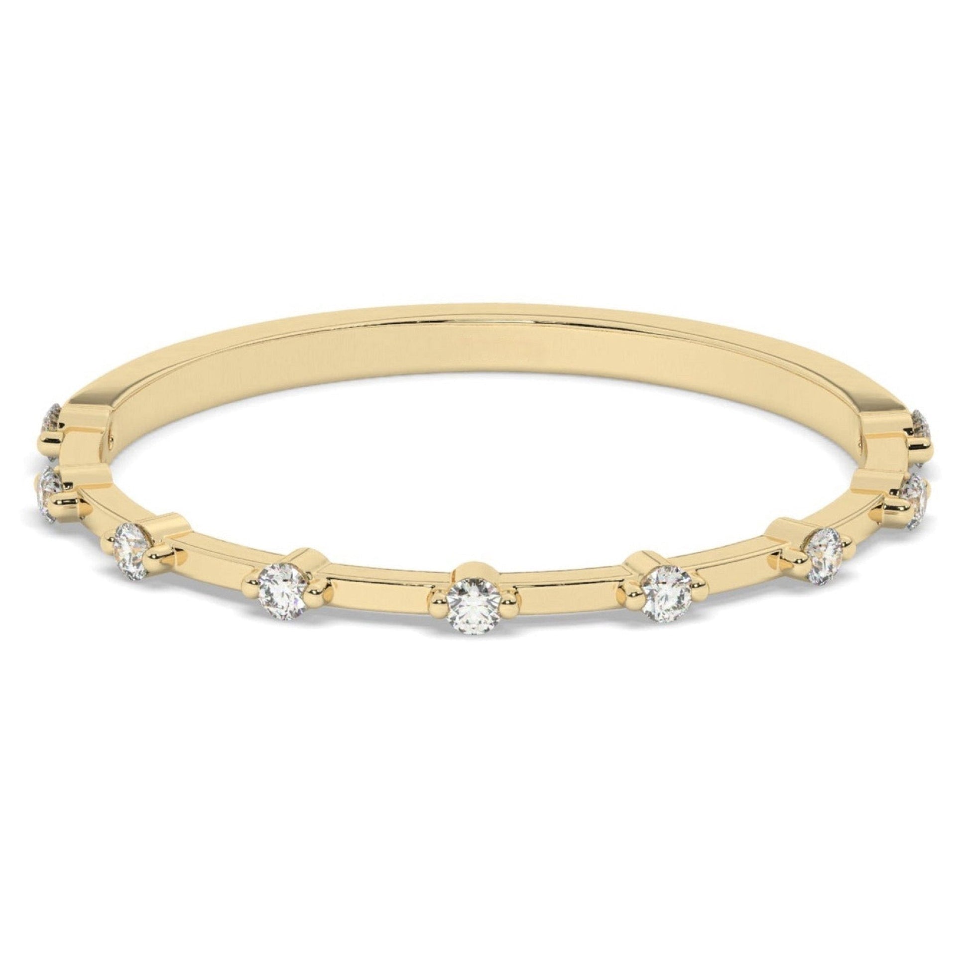 Minimalist Round Distance Pave Set Diamond Wedding Band - Carat Elara
