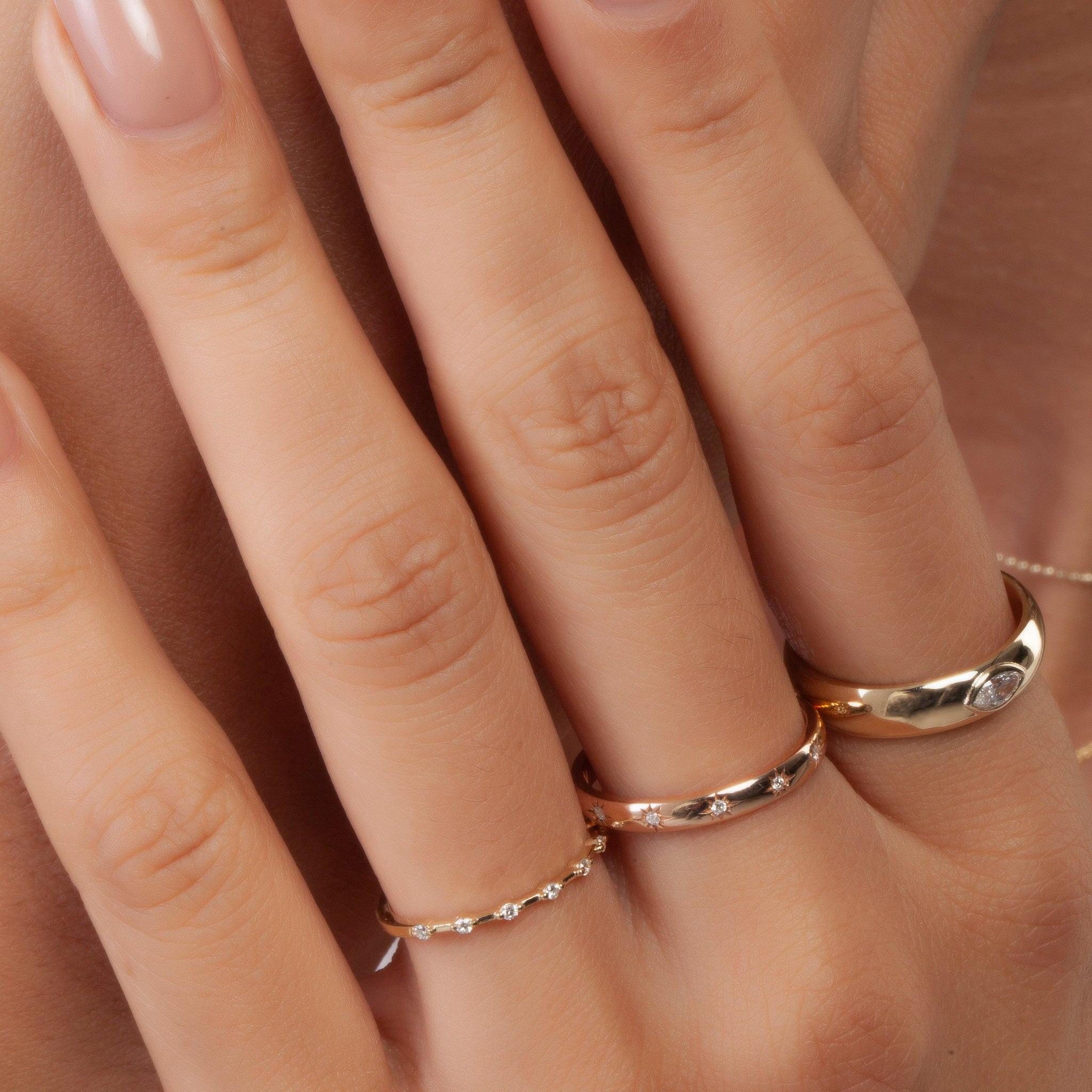 Minimalist Round Distance Pave Set Diamond Wedding Band - Carat Elara