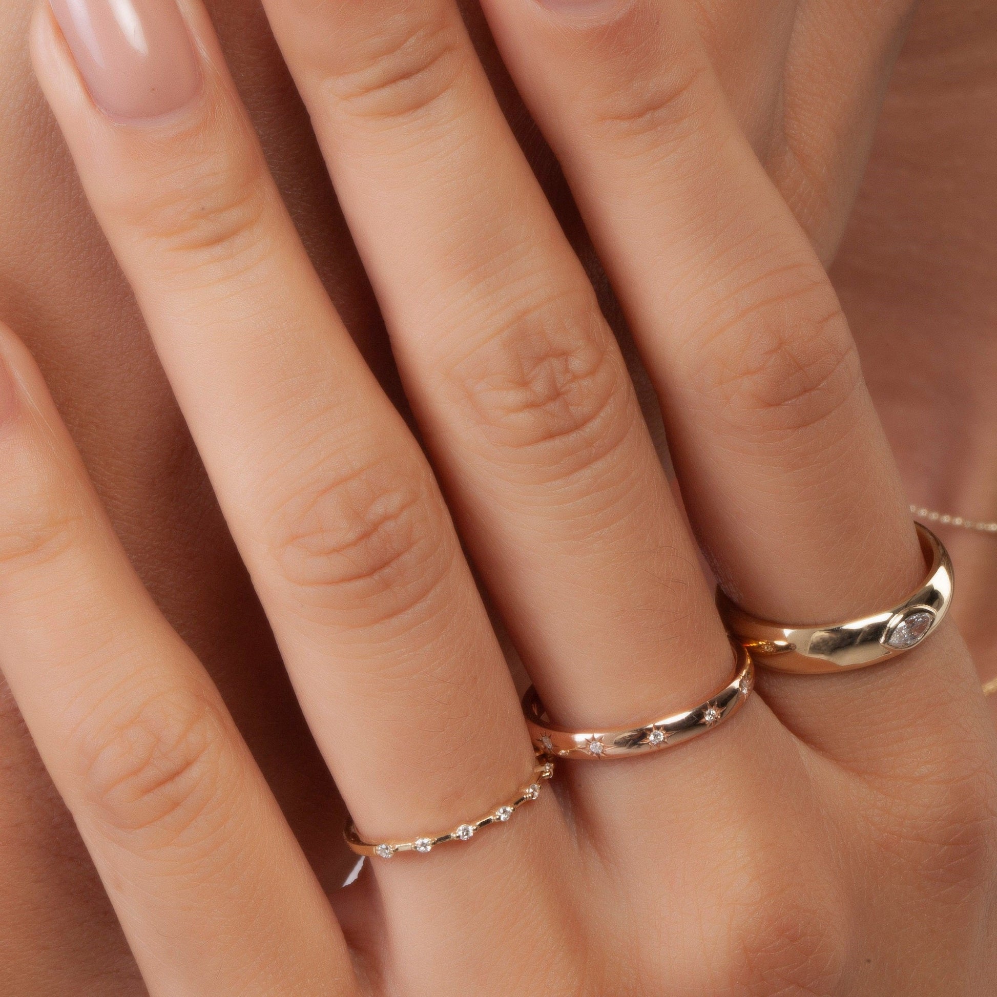 Minimalist Round Distance Pave Set Diamond Wedding Band - Carat Elara