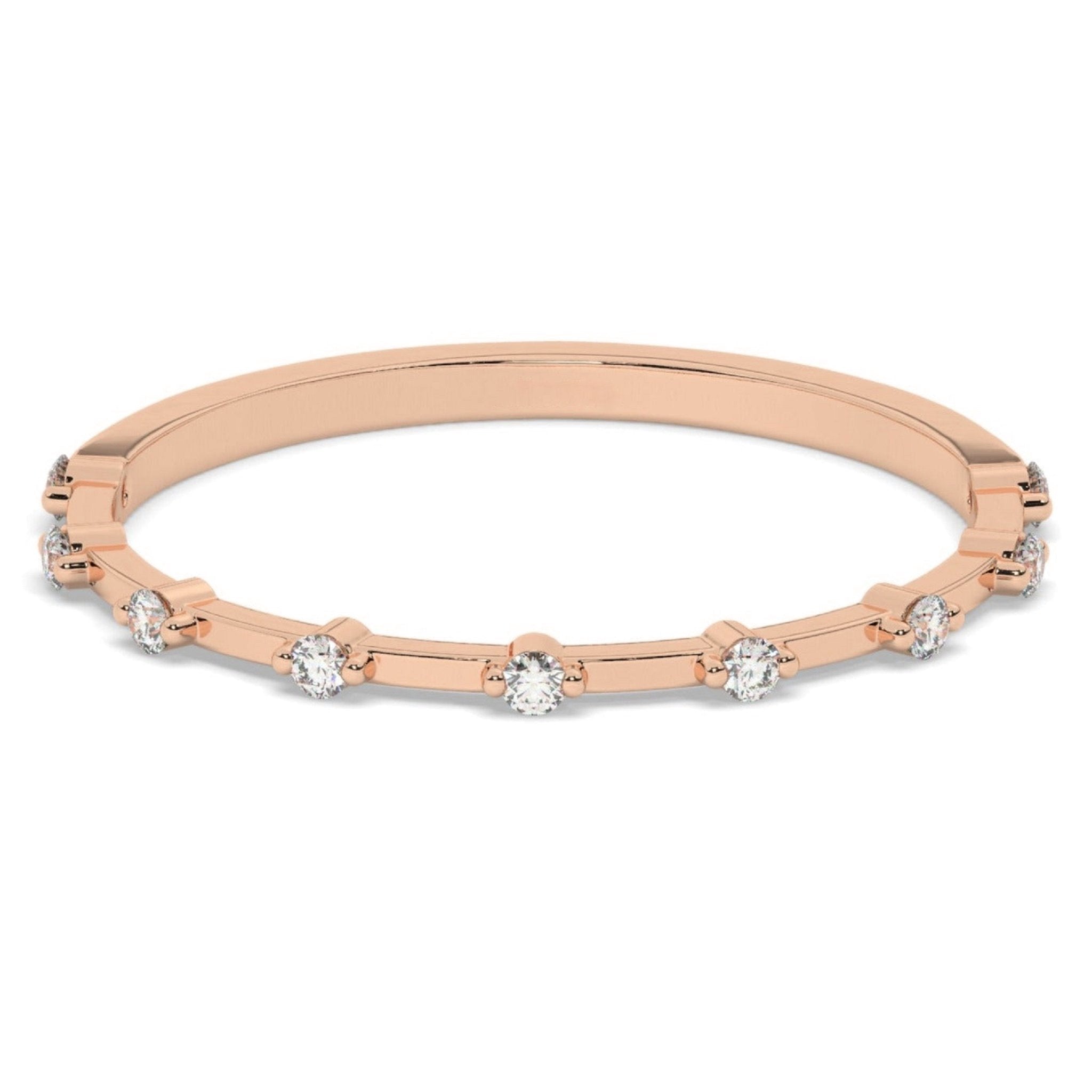 Minimalist Round Distance Pave Set Diamond Wedding Band - Carat Elara
