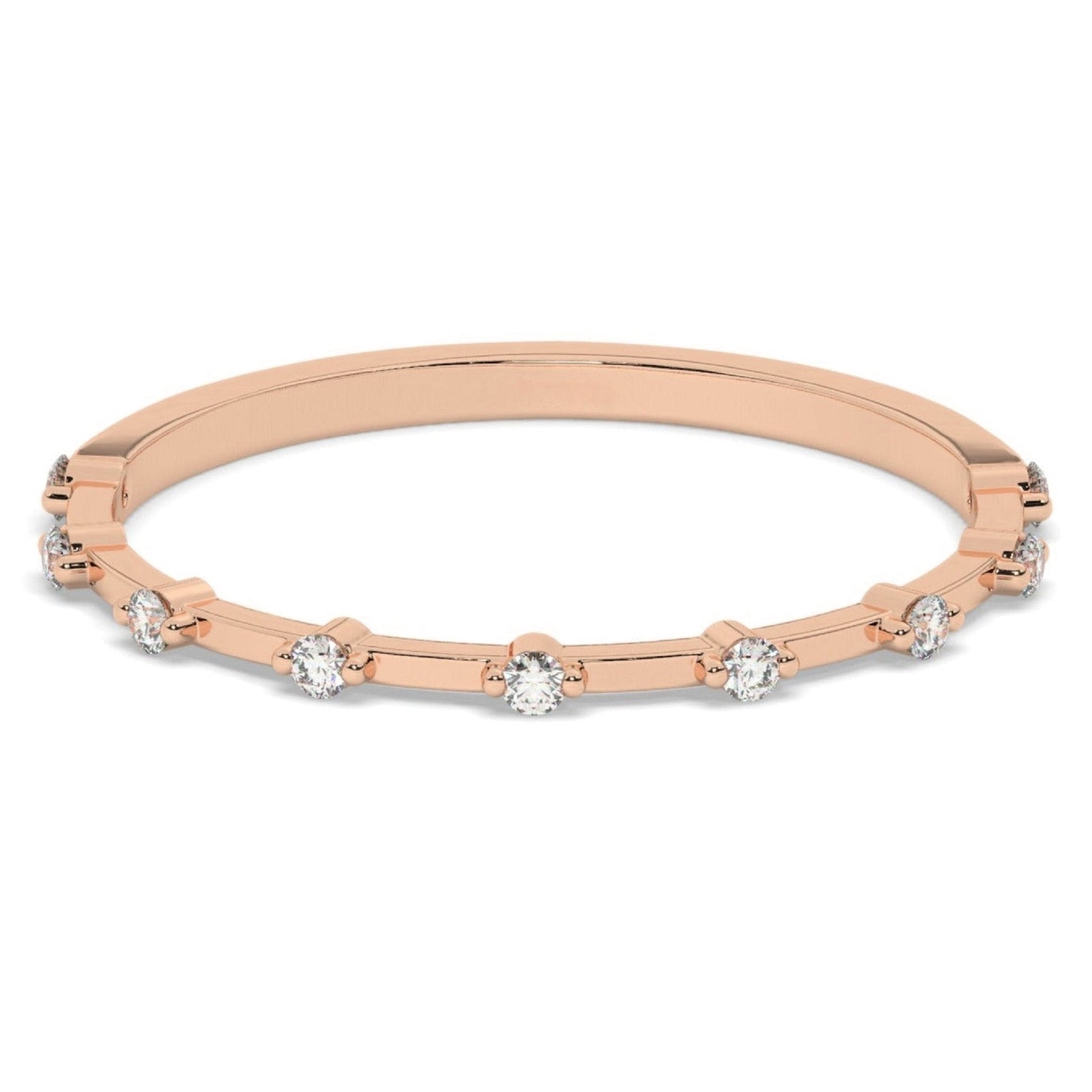 Minimalist Round Distance Pave Set Diamond Wedding Band - Carat Elara