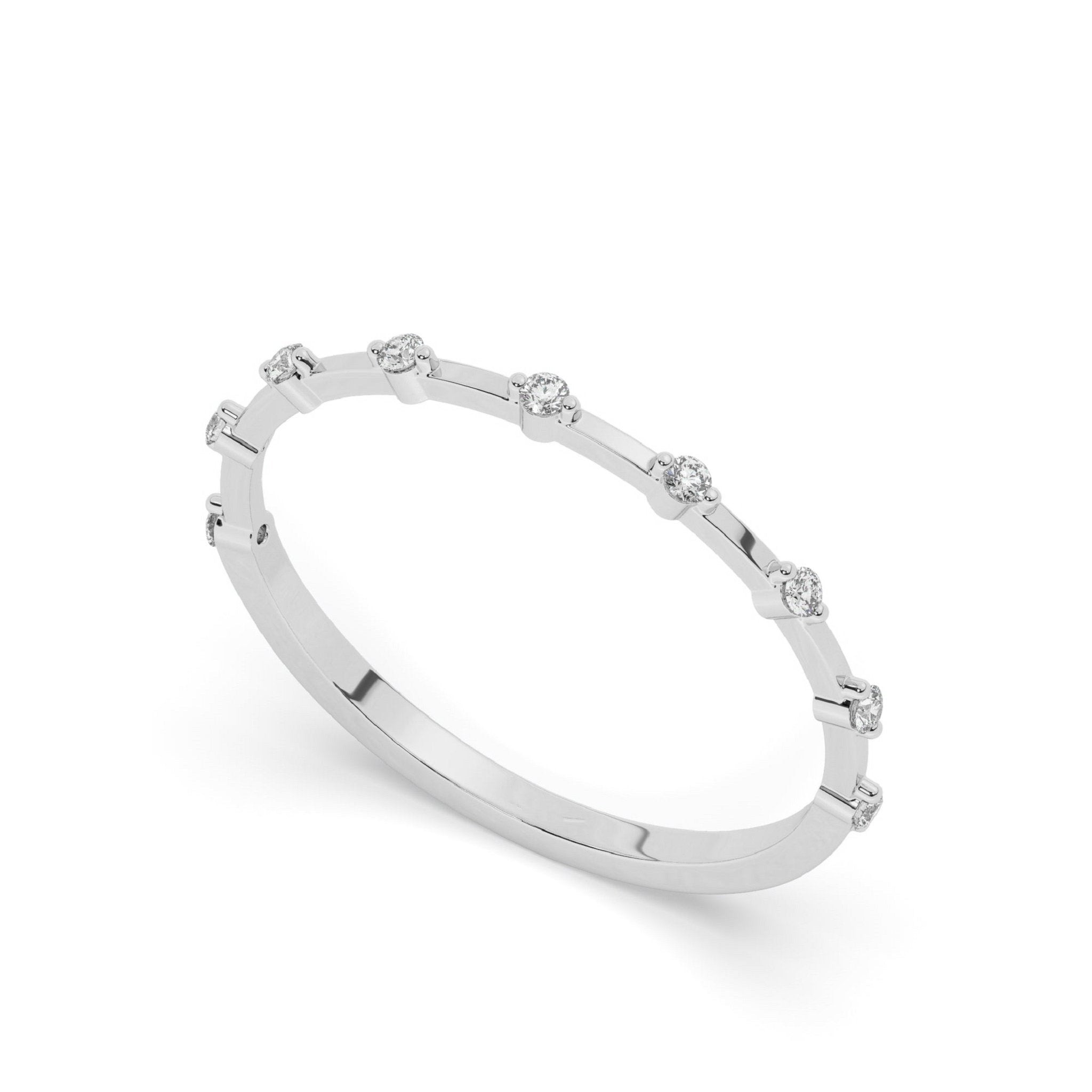 Minimalist Round Distance Pave Set Diamond Wedding Band - Carat Elara