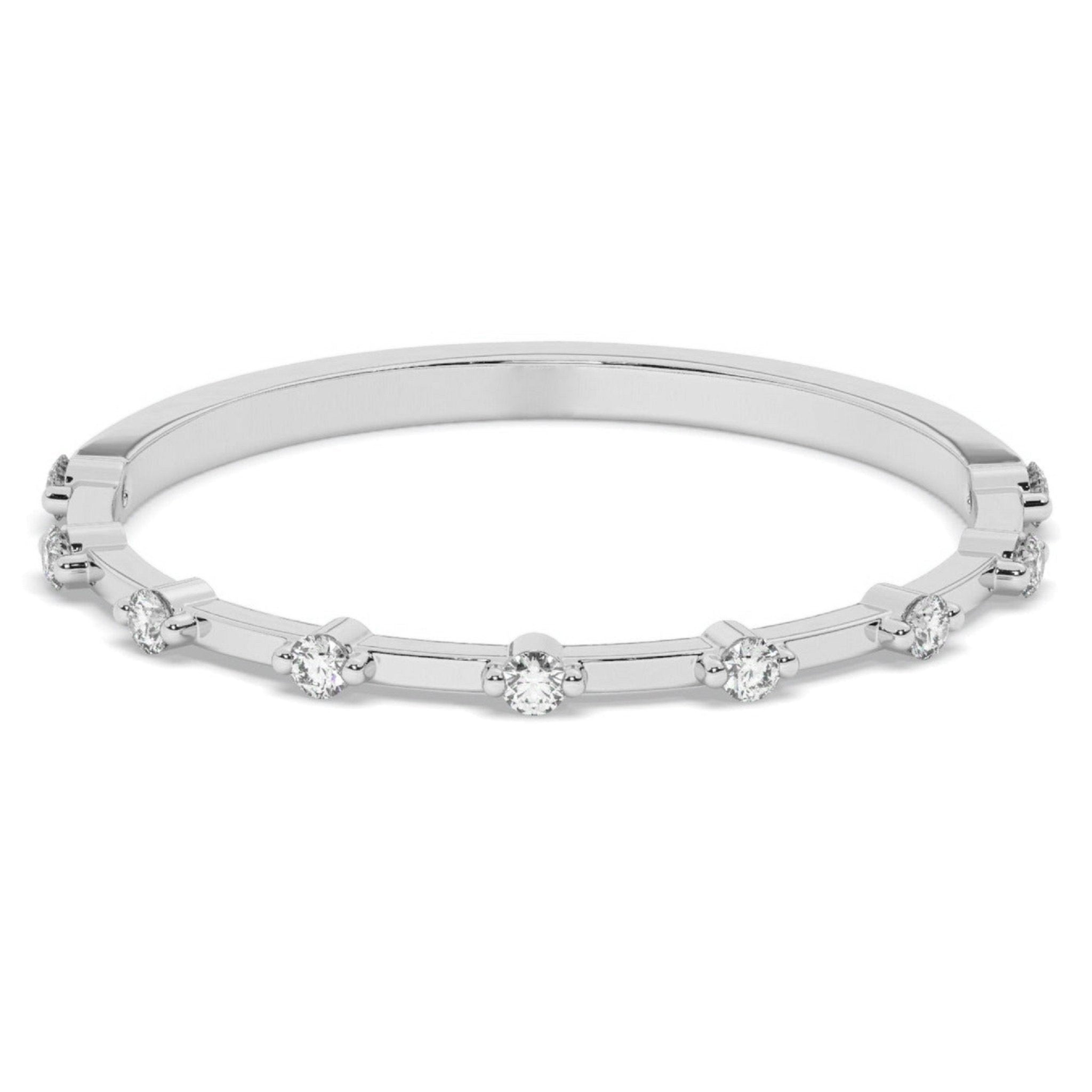 Minimalist Round Distance Pave Set Diamond Wedding Band - Carat Elara