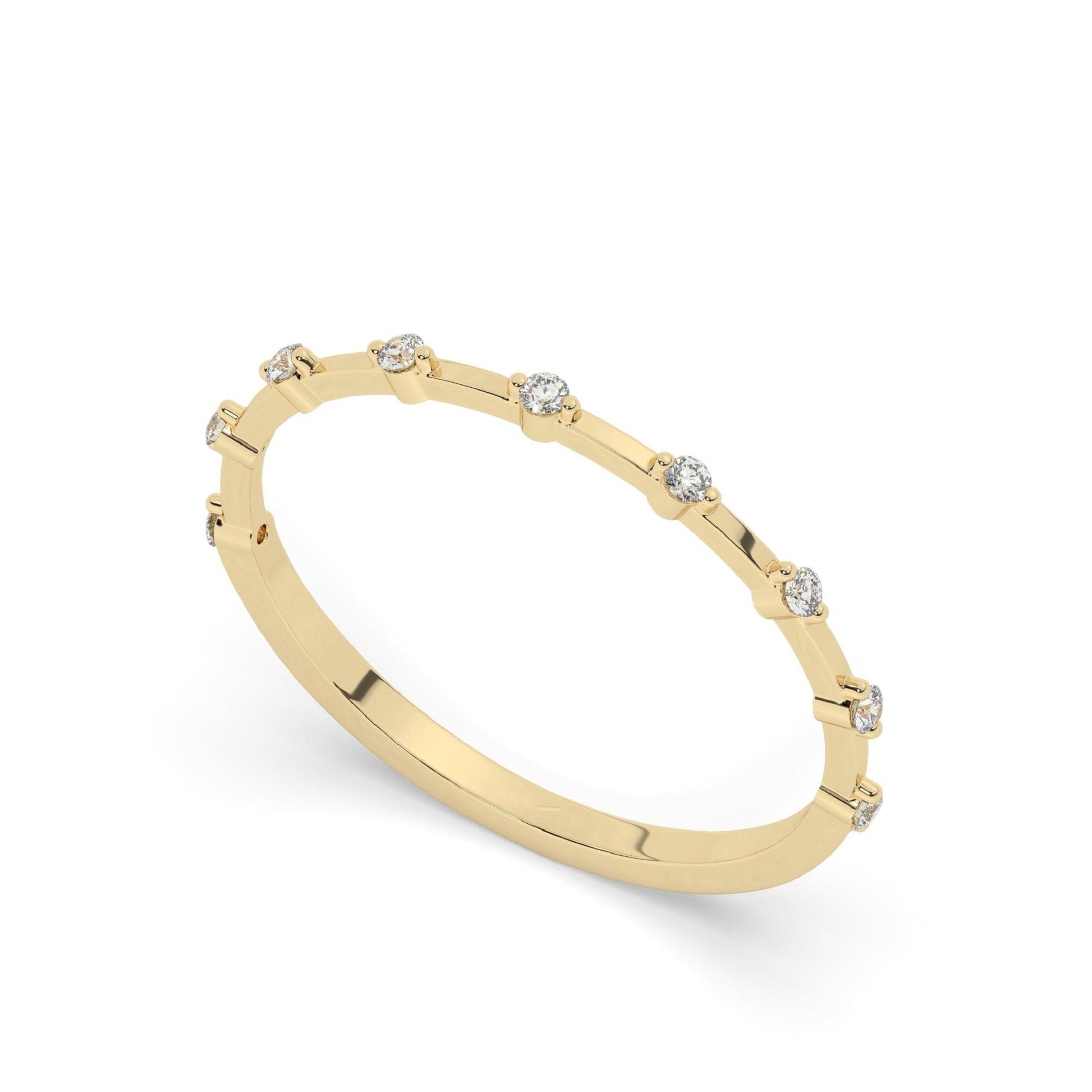 Minimalist Round Distance Pave Set Diamond Wedding Band - Carat Elara