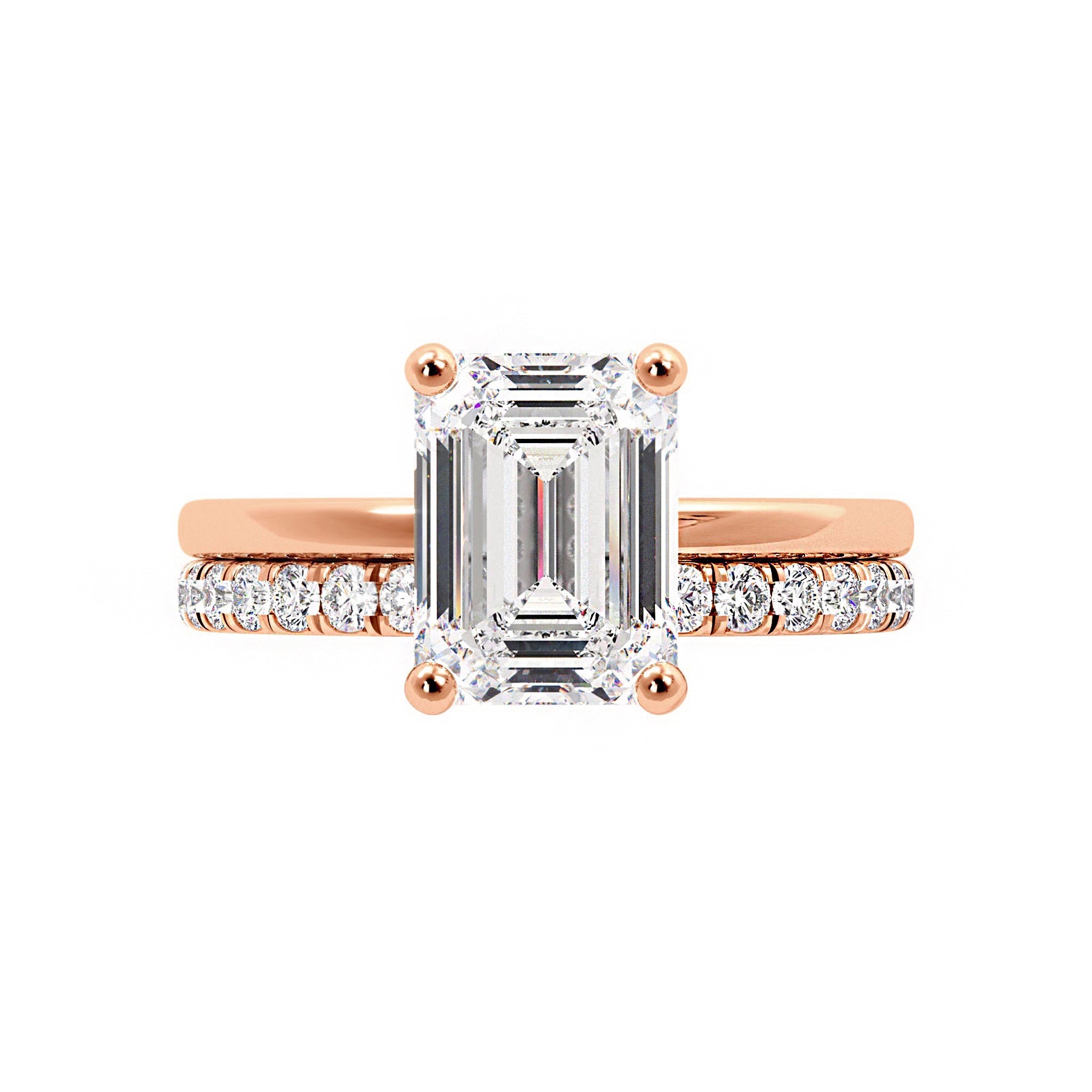 Emerald Cut Moissanite Hidden Halo Bridal Set - Carat Elara