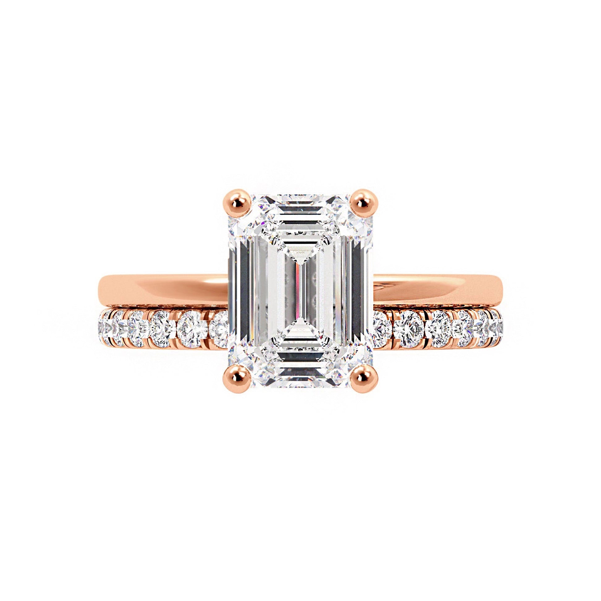 Emerald Cut Moissanite Hidden Halo Bridal Set - Carat Elara