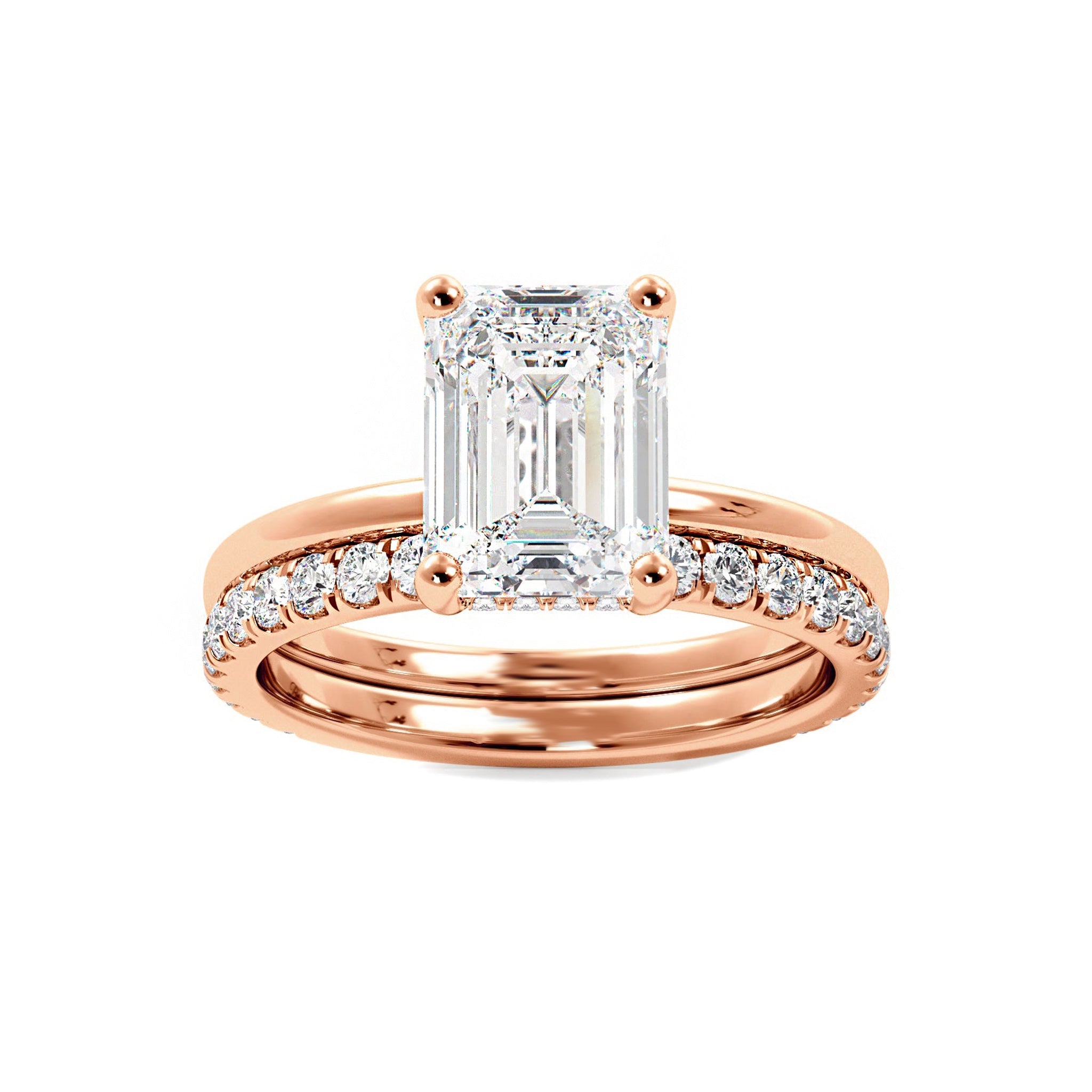 Emerald Cut Moissanite Hidden Halo Bridal Set - Carat Elara