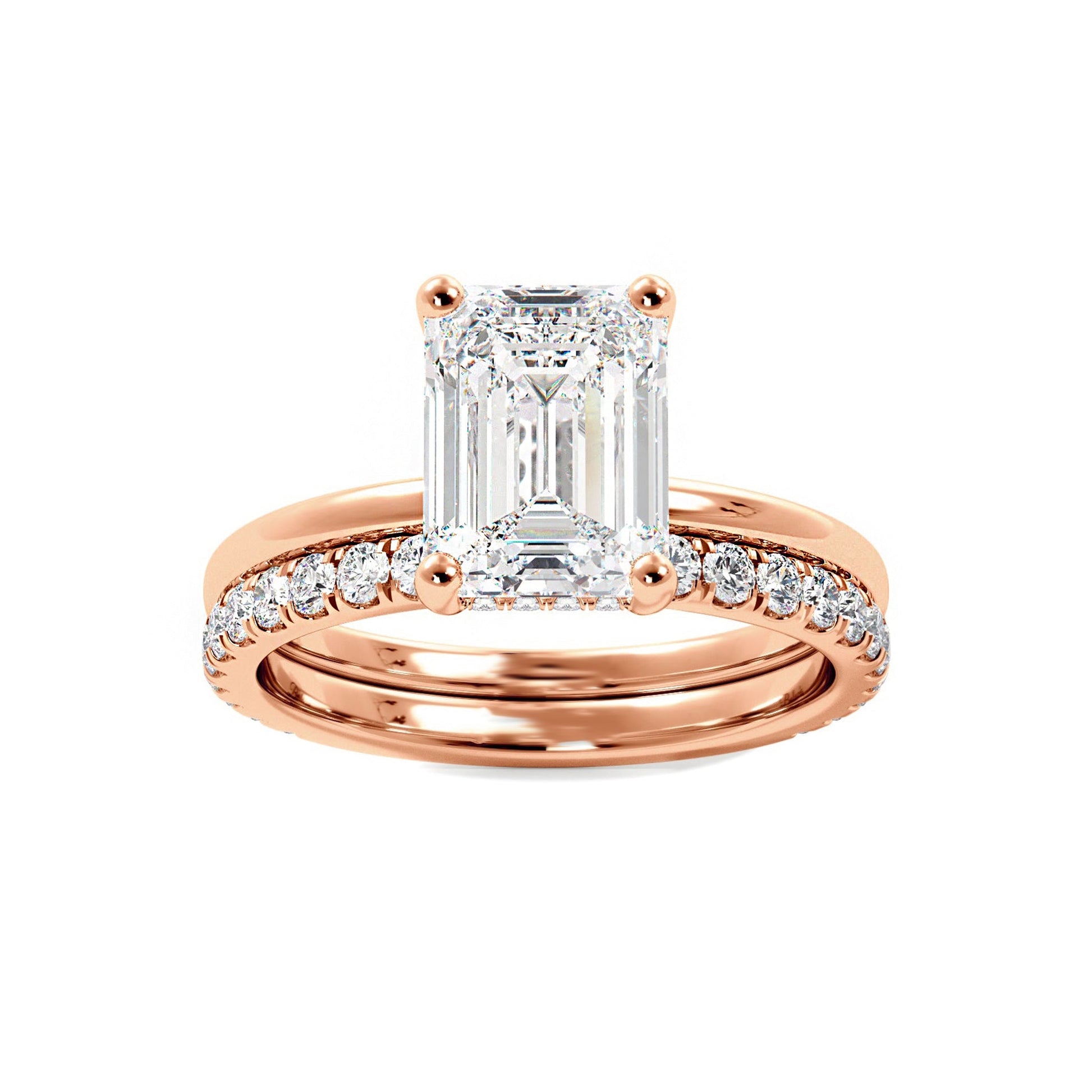 Emerald Cut Moissanite Hidden Halo Bridal Set - Carat Elara