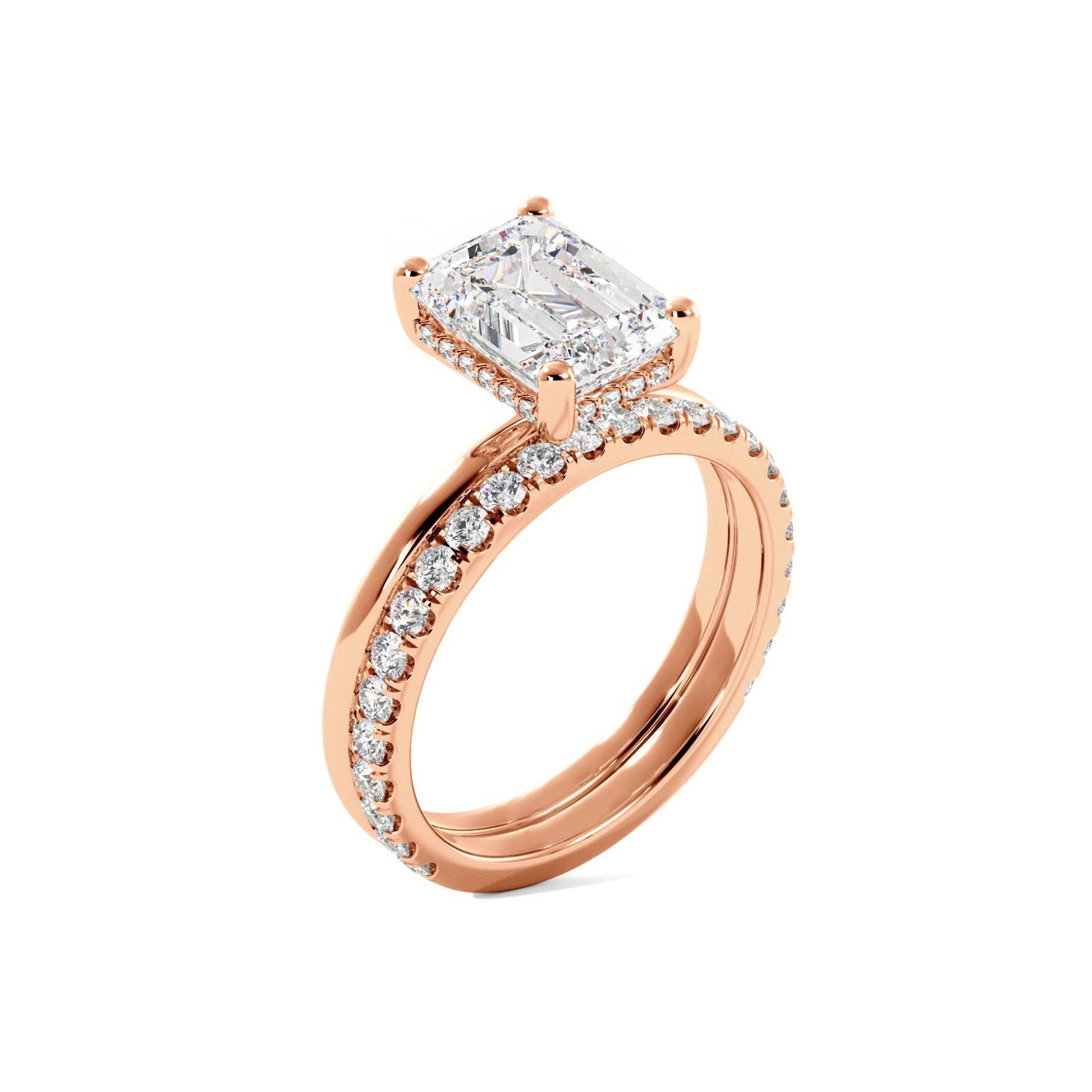 Emerald Cut Moissanite Hidden Halo Bridal Set - Carat Elara