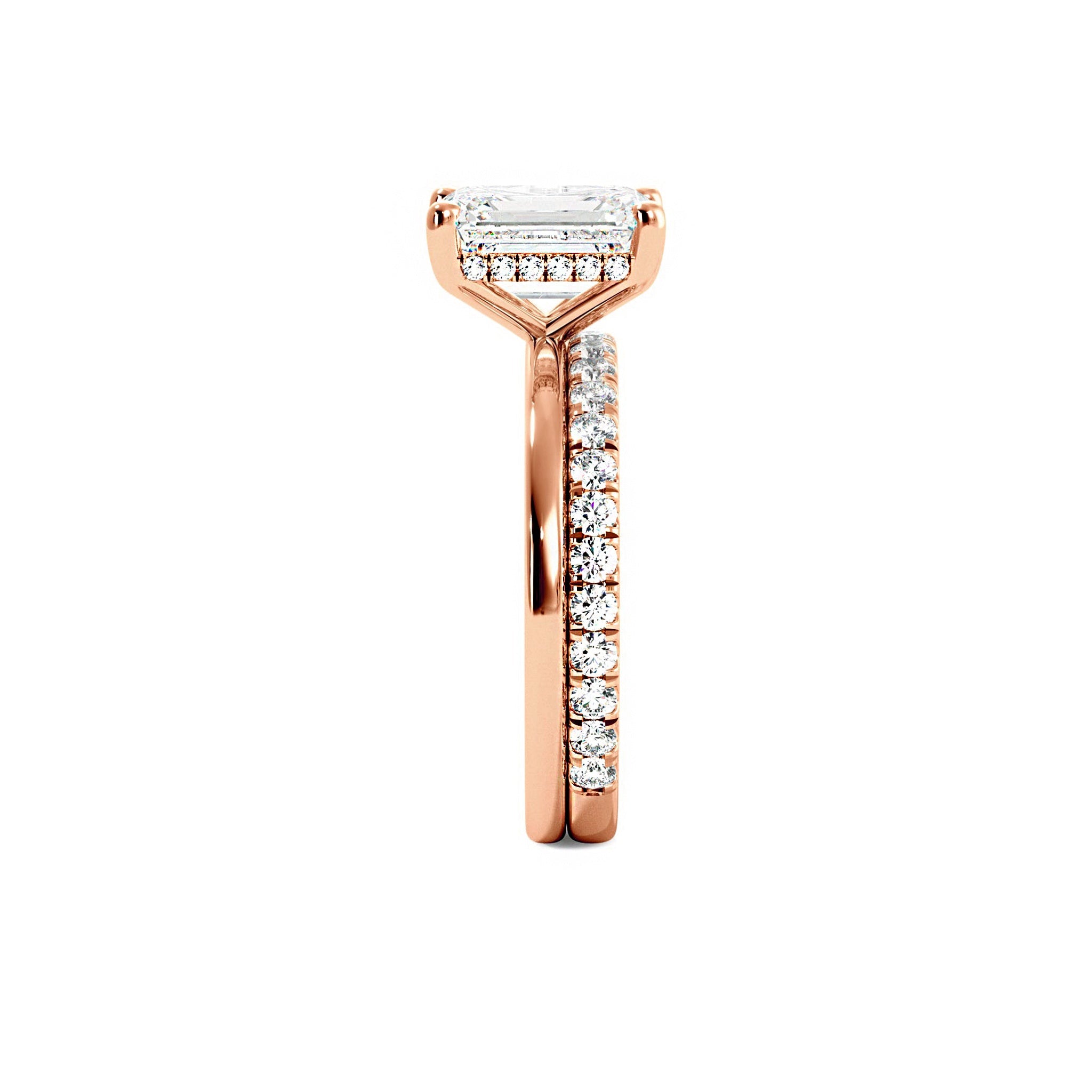 Emerald Cut Moissanite Hidden Halo Bridal Set - Carat Elara