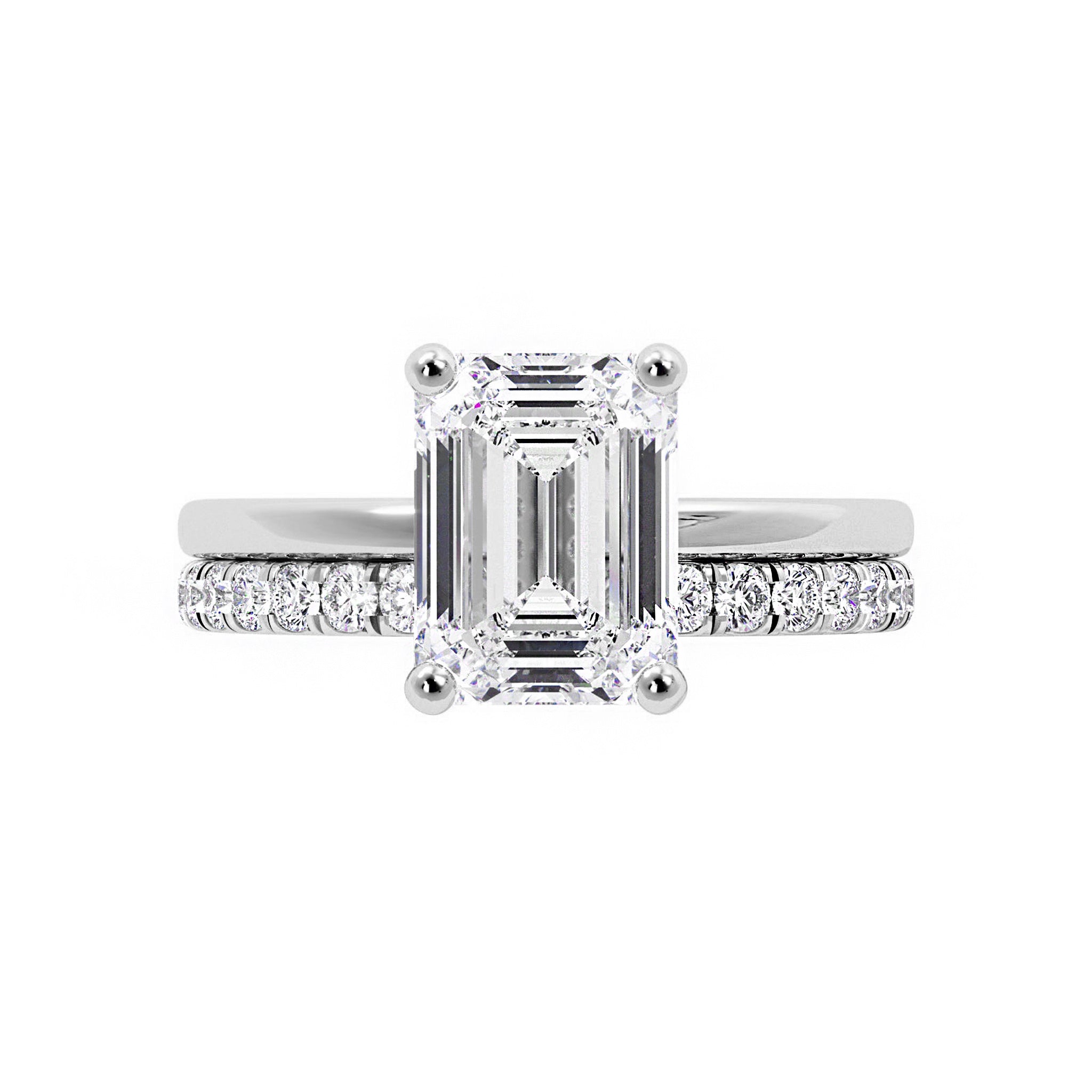 Emerald Cut Moissanite Hidden Halo Bridal Set - Carat Elara