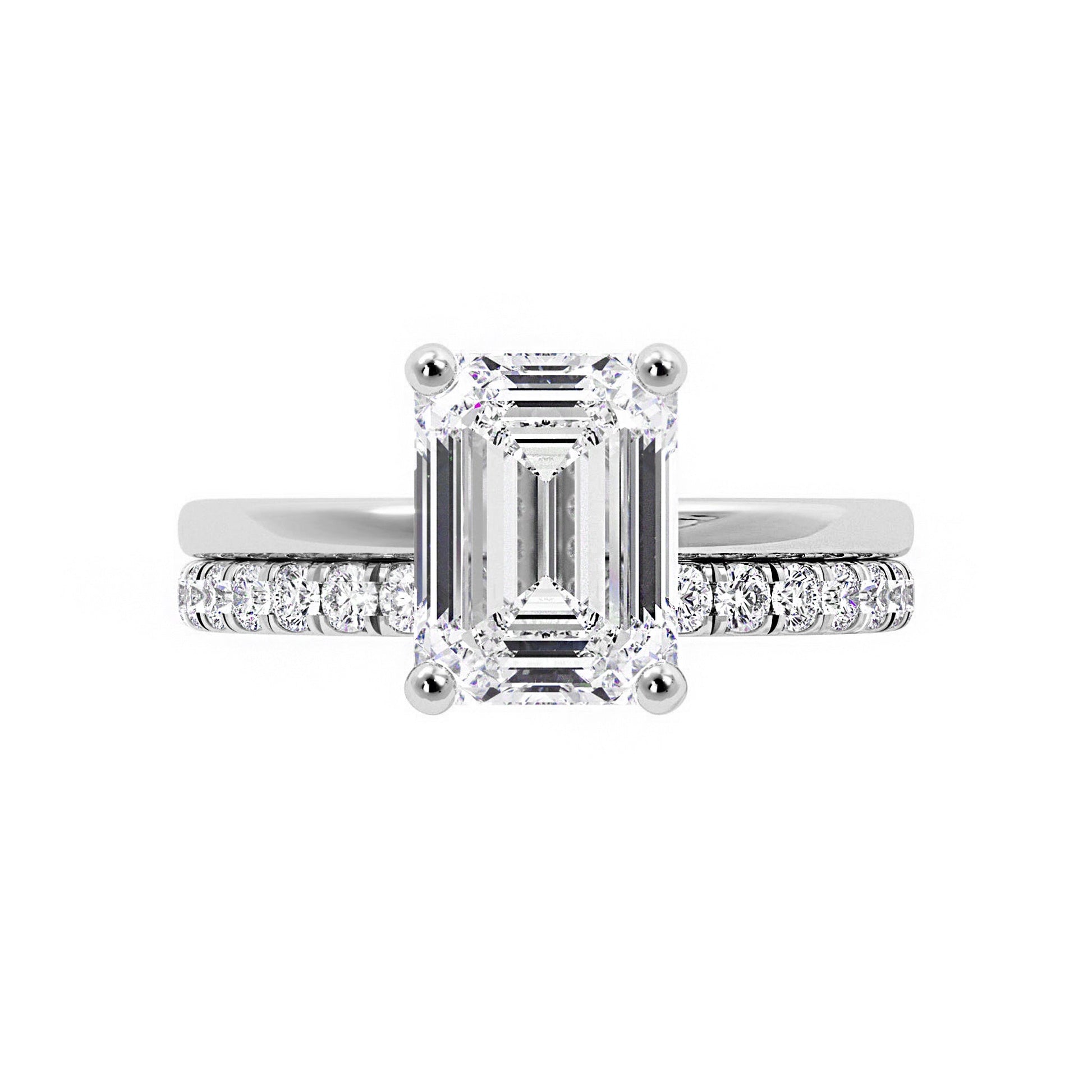 Emerald Cut Moissanite Hidden Halo Bridal Set - Carat Elara