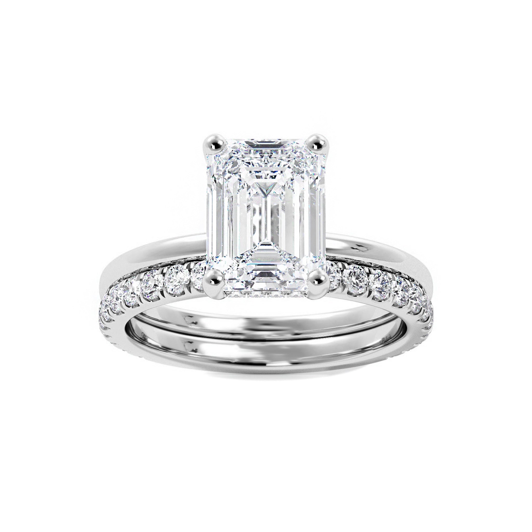 Emerald Cut Moissanite Hidden Halo Bridal Set - Carat Elara