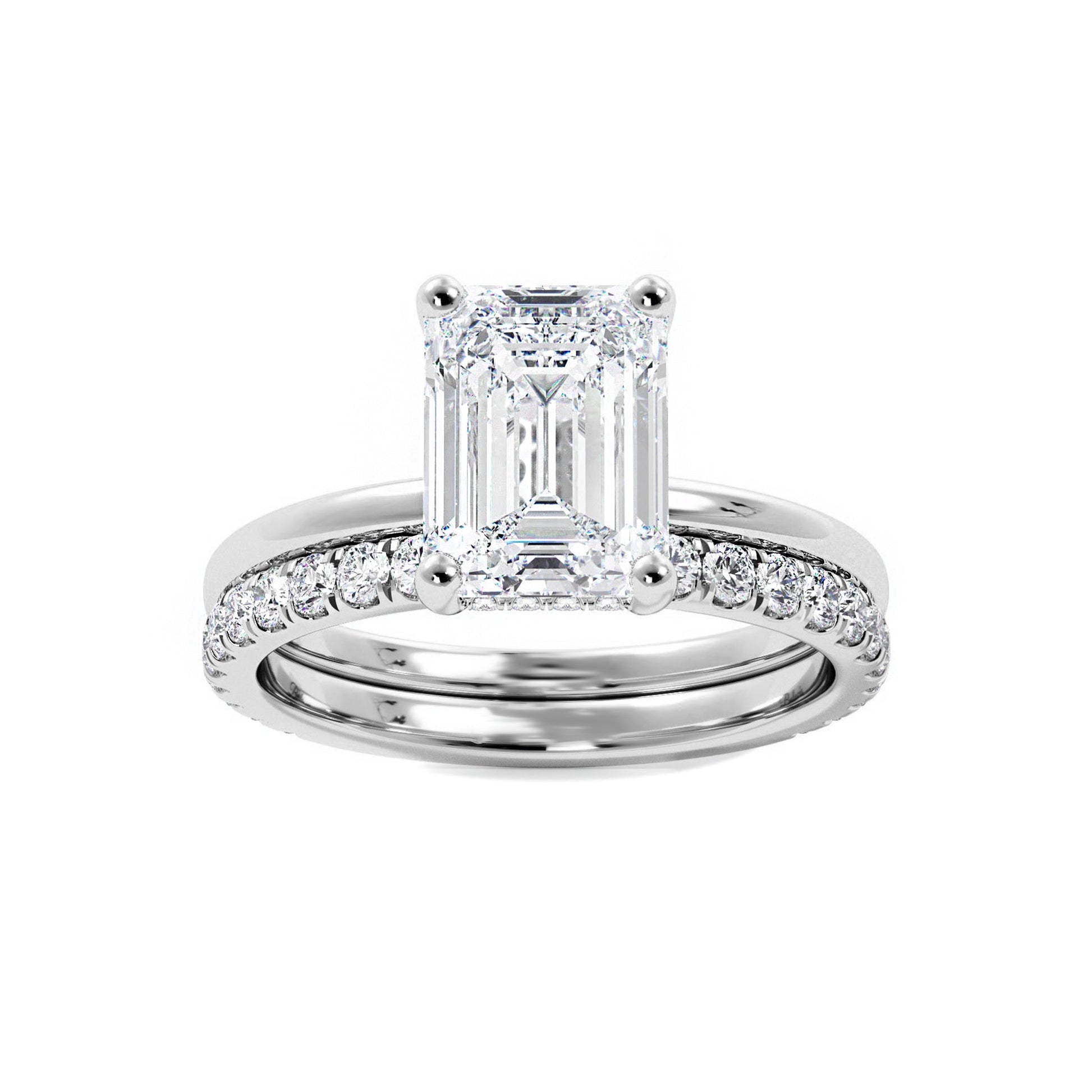 Emerald Cut Moissanite Hidden Halo Bridal Set - Carat Elara
