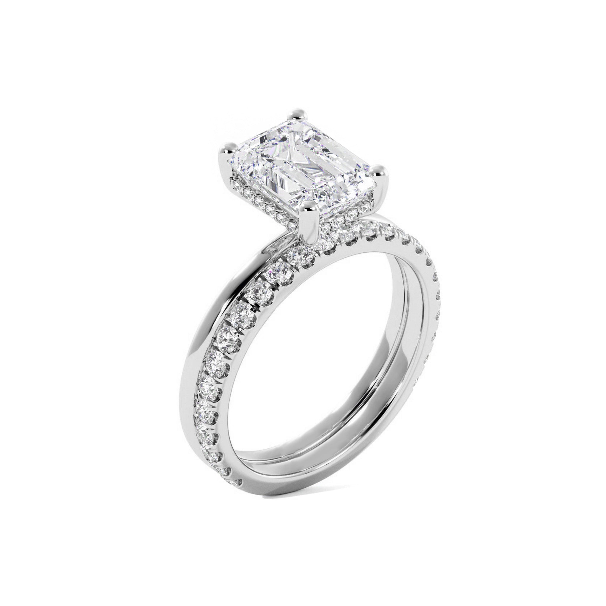 Emerald Cut Moissanite Hidden Halo Bridal Set - Carat Elara