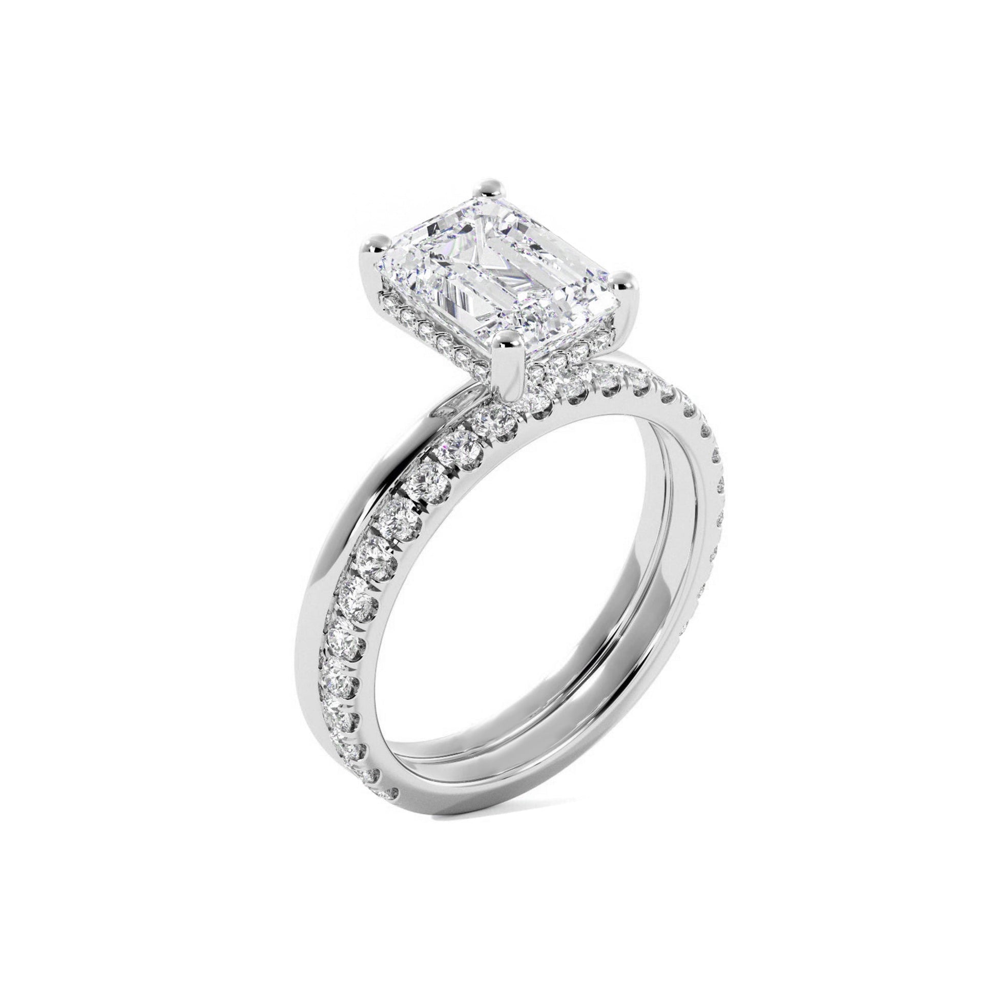 Emerald Cut Moissanite Hidden Halo Bridal Set - Carat Elara