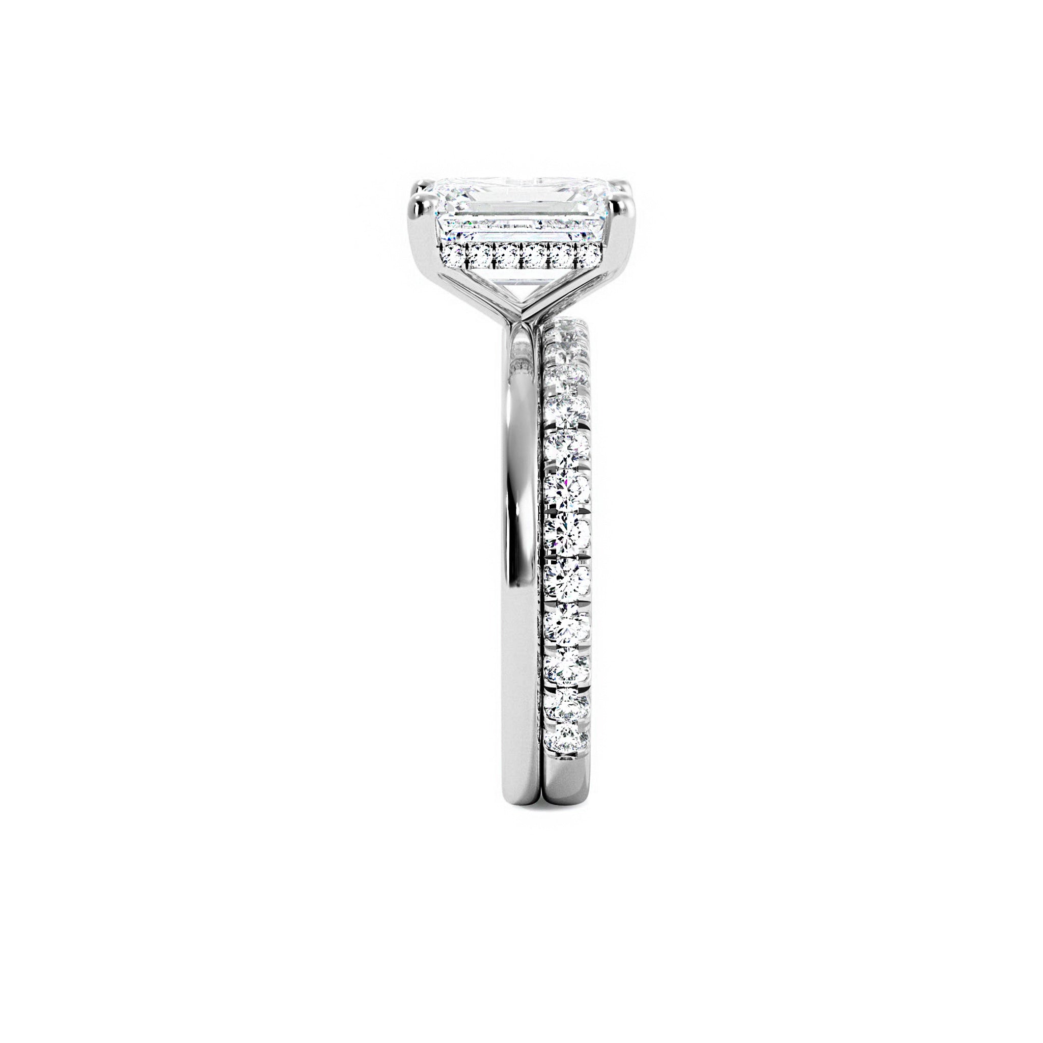 Emerald Cut Moissanite Hidden Halo Bridal Set - Carat Elara