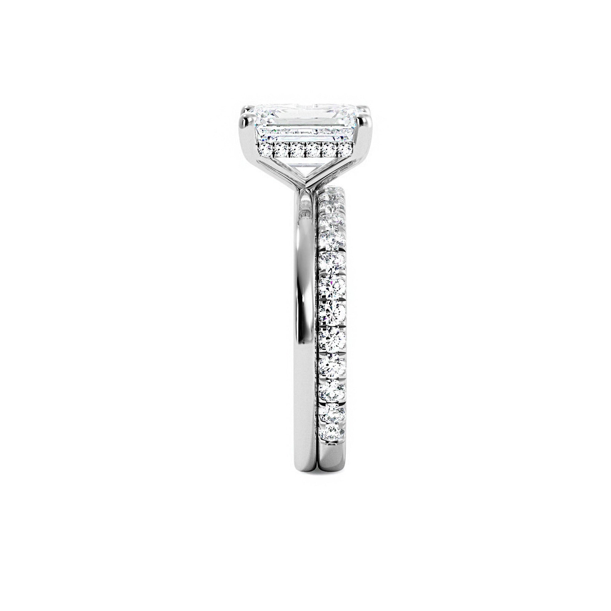 Emerald Cut Moissanite Hidden Halo Bridal Set - Carat Elara